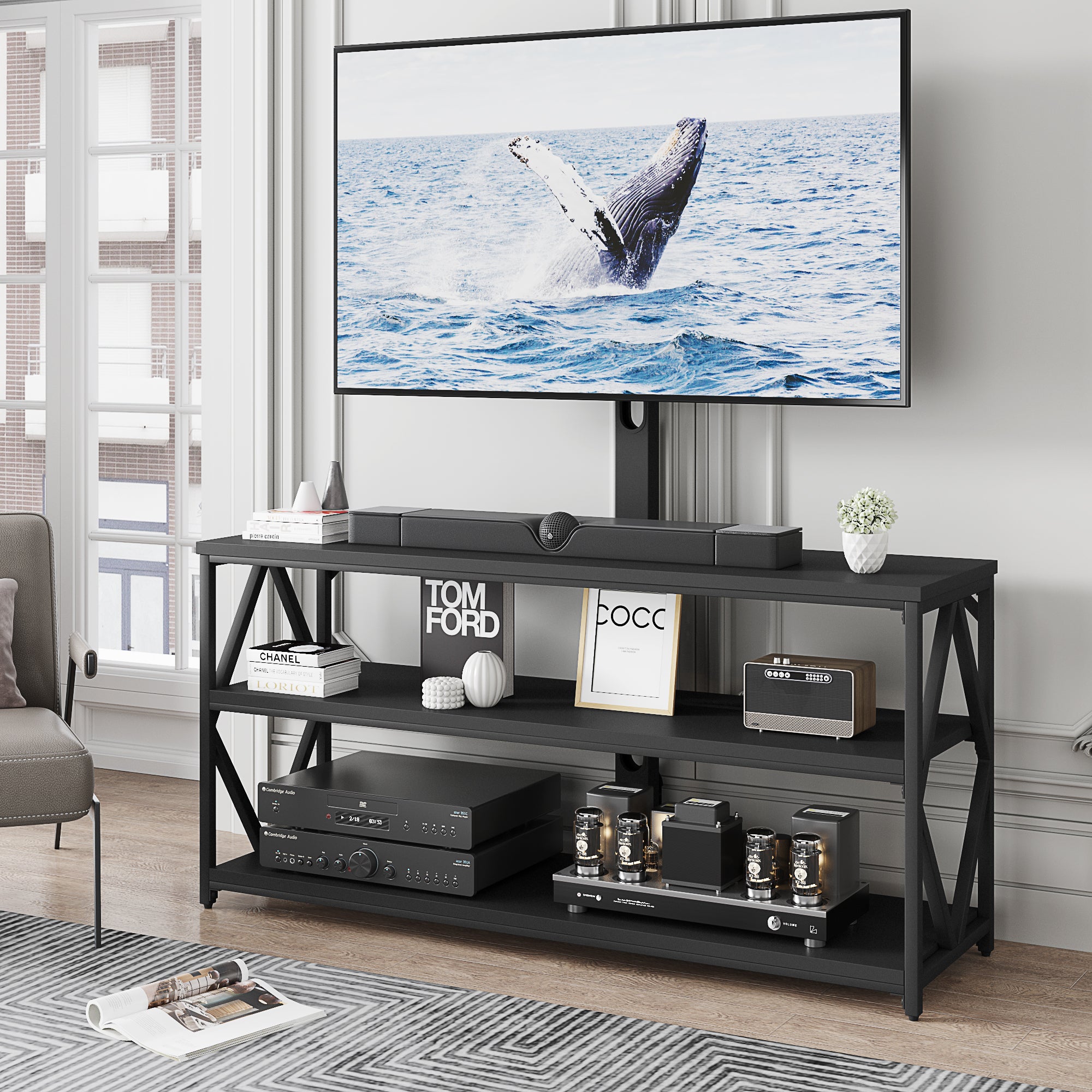 homall-tv-lowboard-32-65-zoll-fernsehtisch-schwarz-mit-steckdose image 3