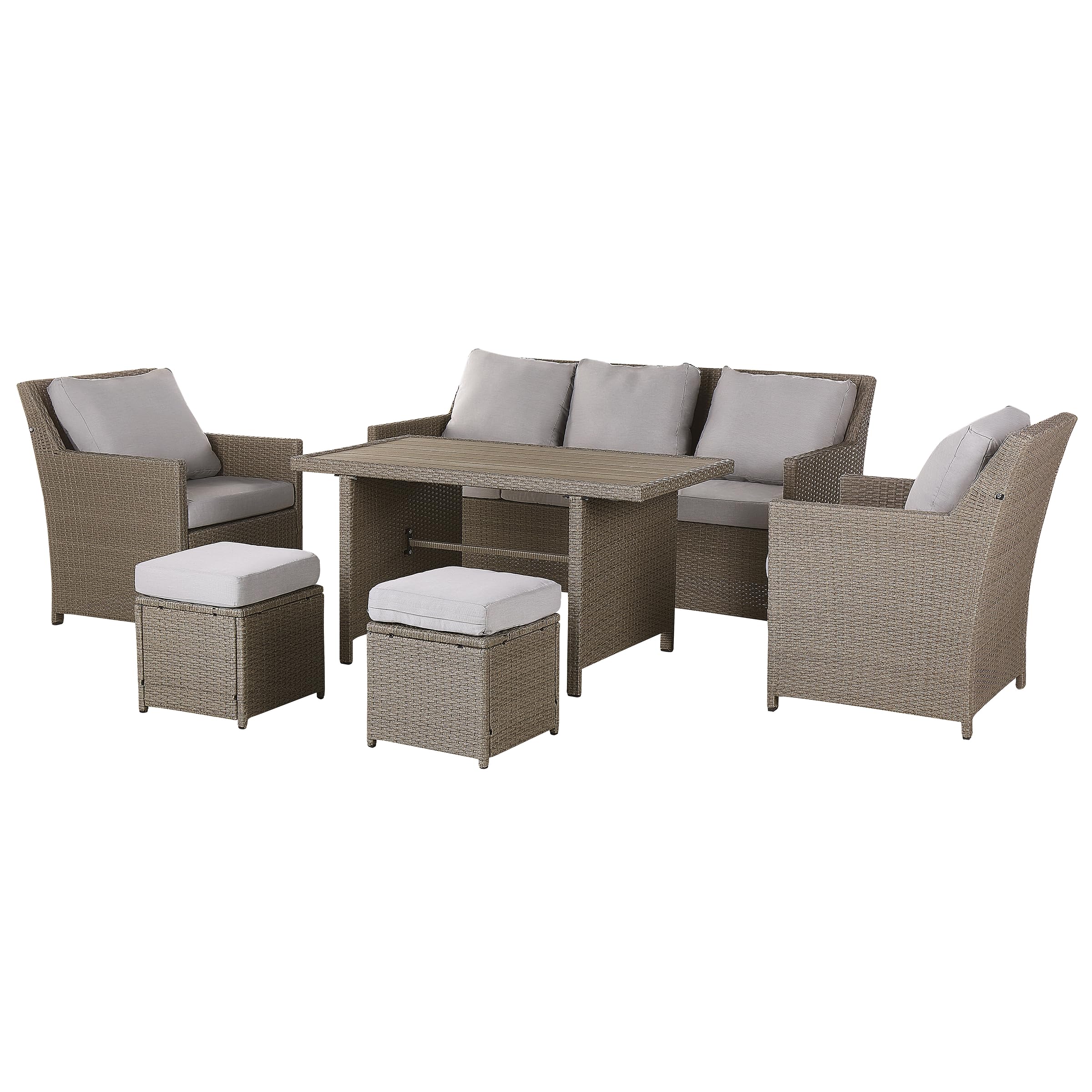 beliani-fonti-lounge-set-5-sitzer-taupe-polyrattan-graue-kissen image 4