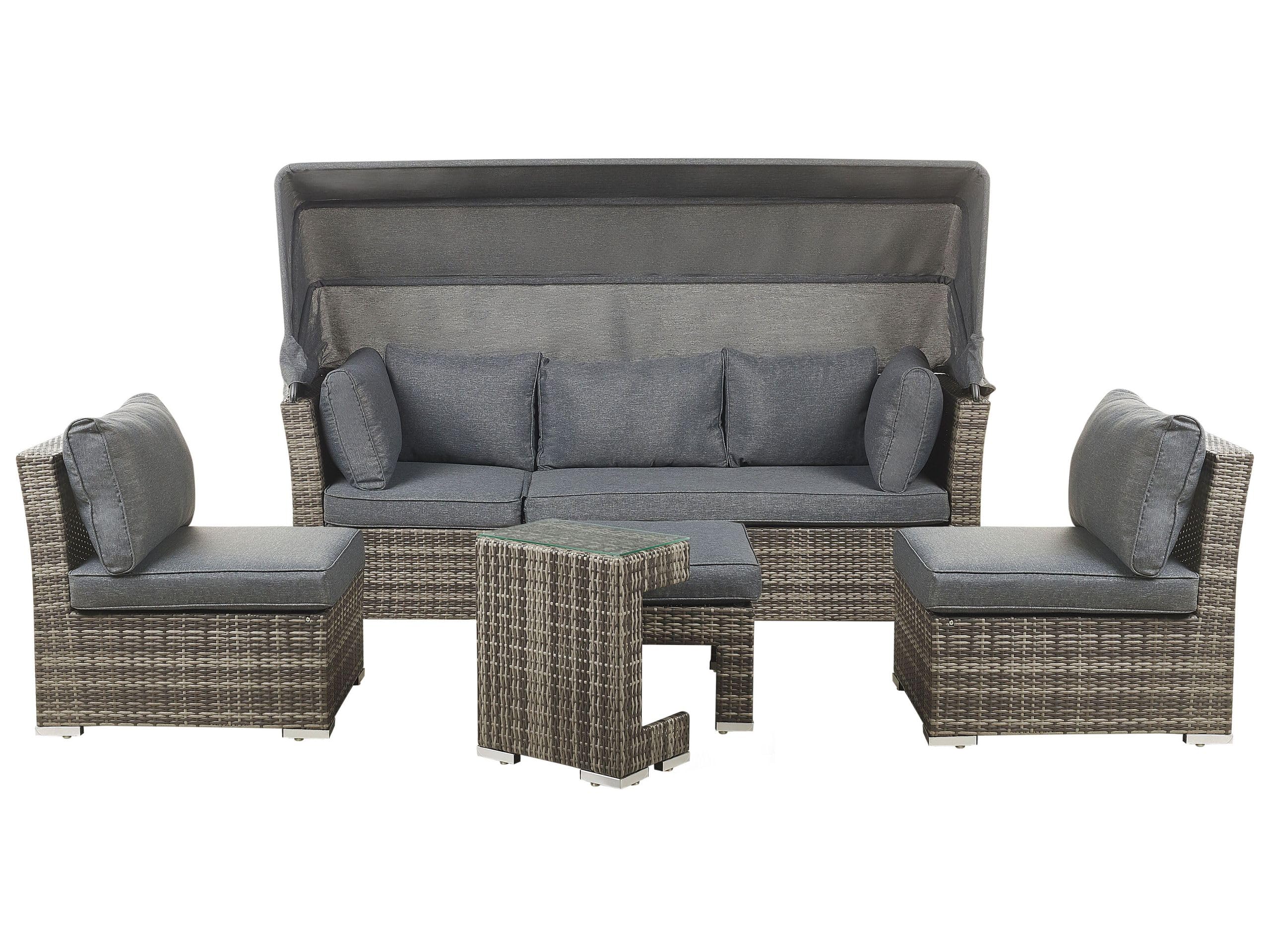 beliani-corte-loungeset-5-teilig-braun-grau-polyrattan-glas image 1