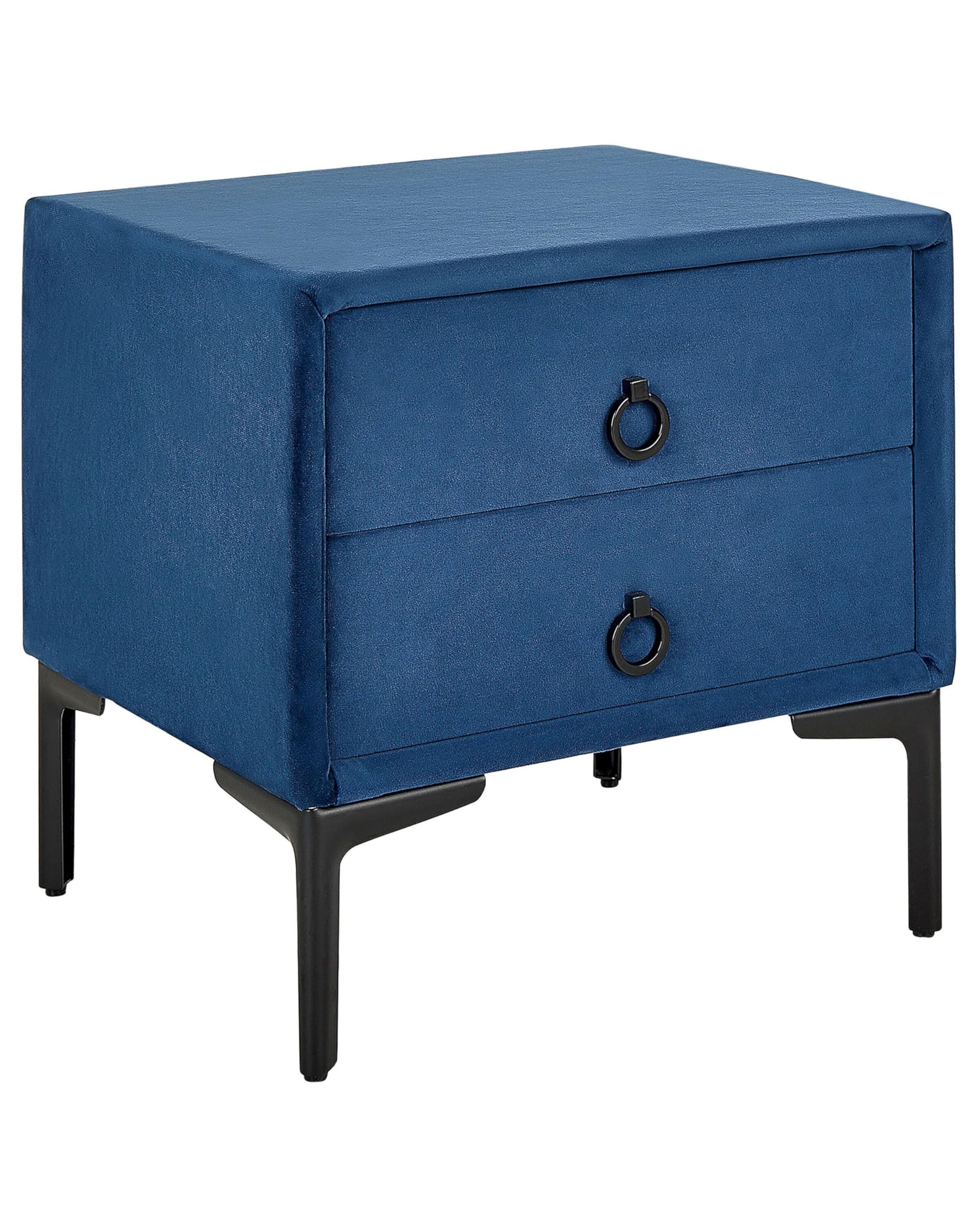 beliani-sezanne-nachttisch-blau-samt-2-schubladen-metallbeine image 1