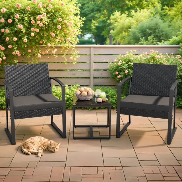 homall-patio-furniture-rattan-set-schwarz-3-teilig image 1