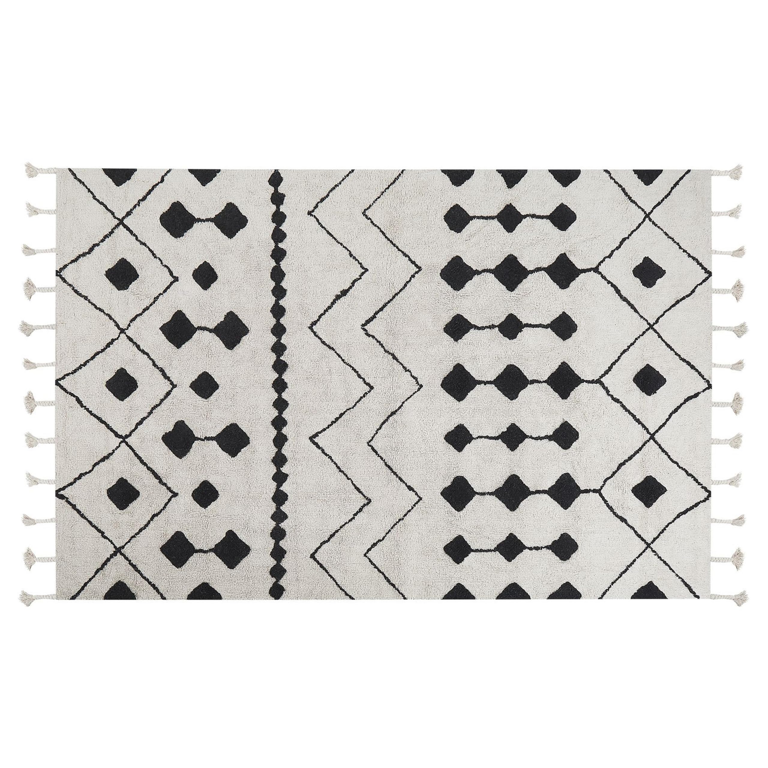 beliani-khemisset-teppich-140x200-wei-schwarz-baumwolle image 1