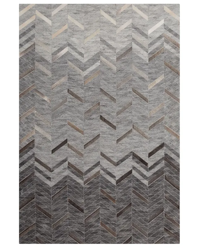 beliani-arkum-teppich-140x200-grau-leder-zickzack-muster image 1