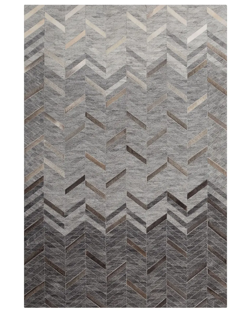 beliani-arkum-teppich-140x200-grau-leder-zickzack-muster image 1