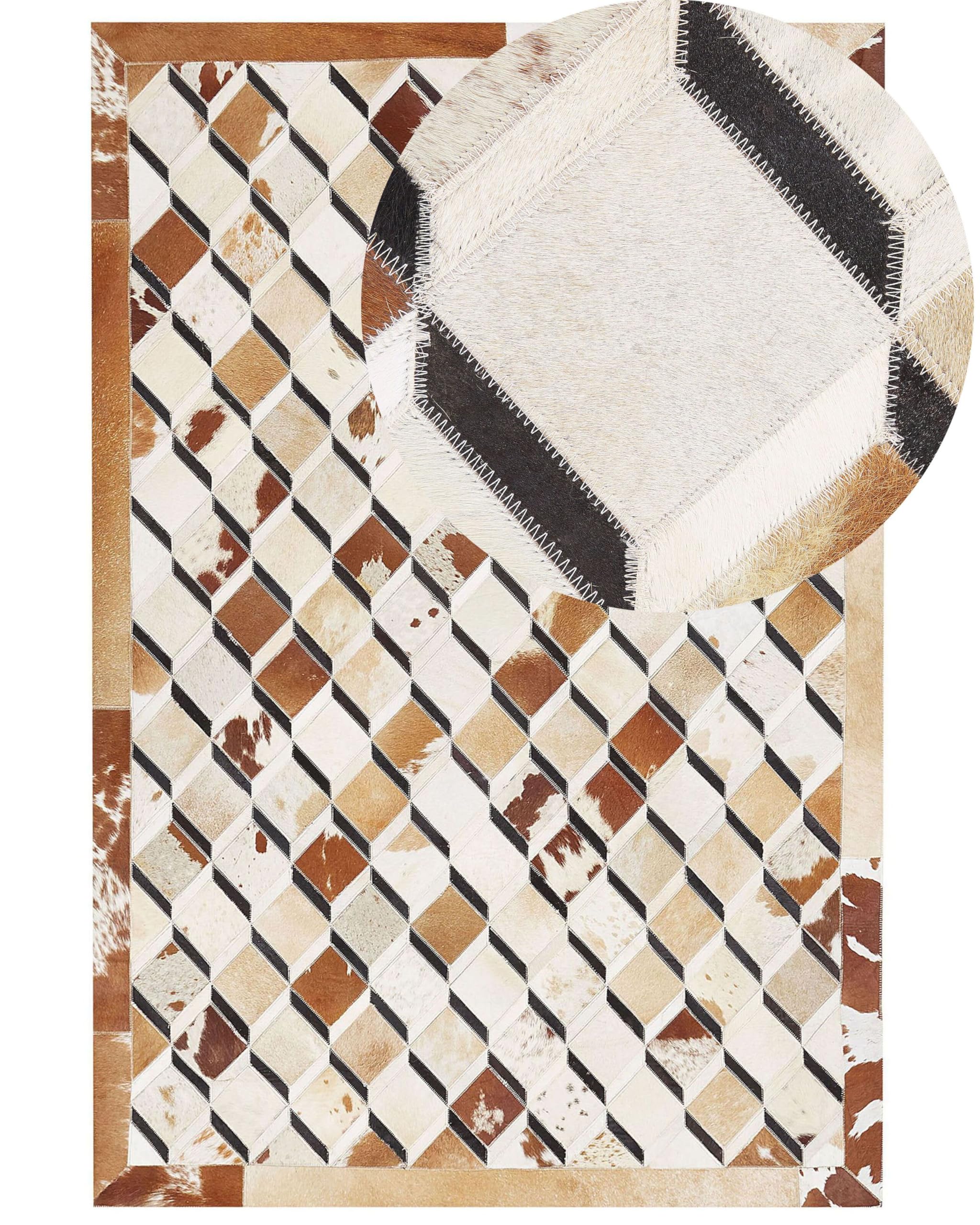 beliani-serinova-kuhfell-teppich-160x230-cm-braun-patchwork image 1