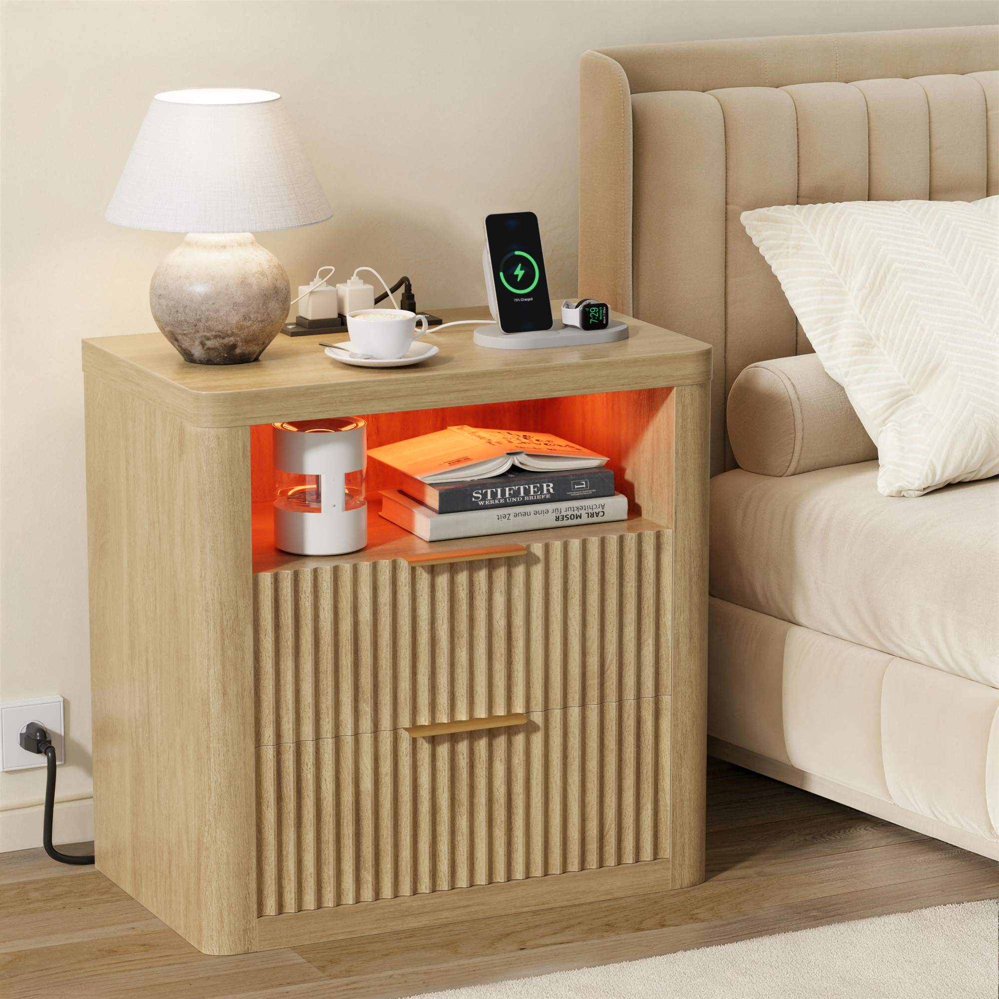homall-bedroom-nachttisch-wei-mit-ladestation-und-led image 5