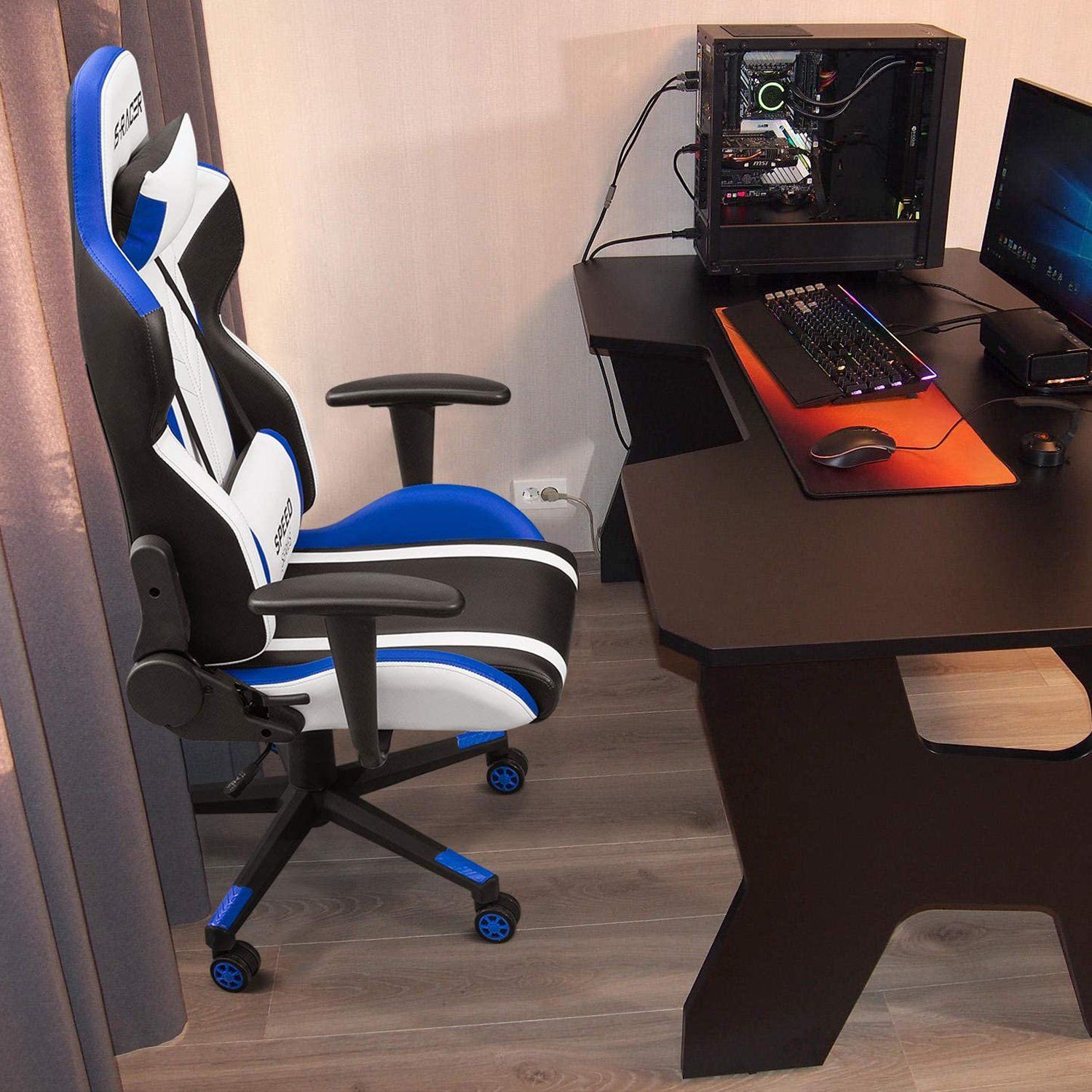homall-gaming-chair-s-racer-gamer-stuhl-blau-kunstleder image 2
