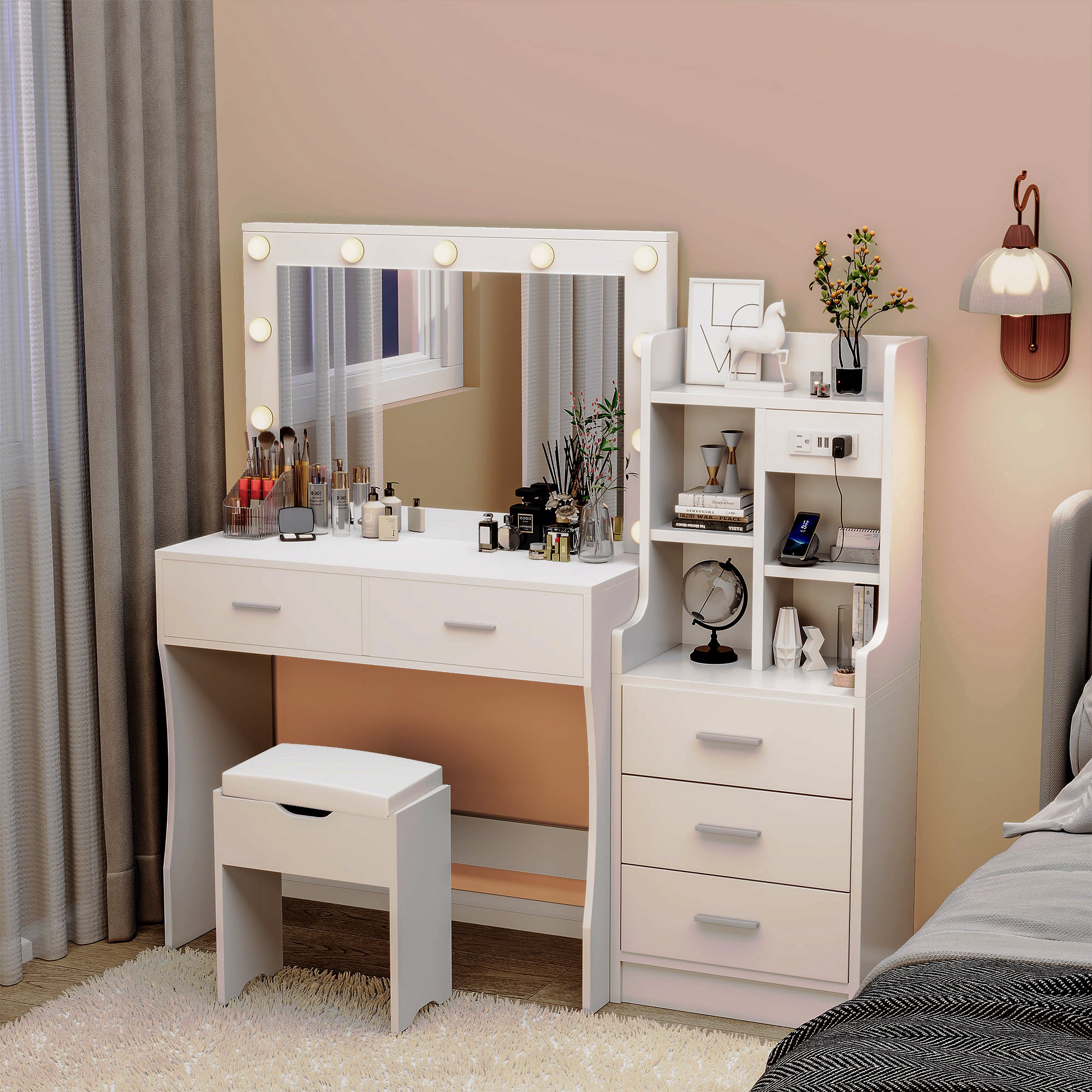 homall-bedroom-schminktisch-set-wei-mit-nachtisch-usb image 5
