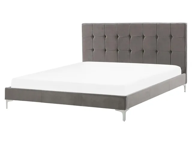 beliani-ambert-doppelbett-160x200-samt-grau-mit-lattenrost image 1