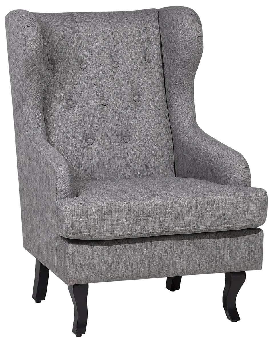 beliani-alta-ohrensessel-stoff-grau-chesterfield-holzbeine image 1
