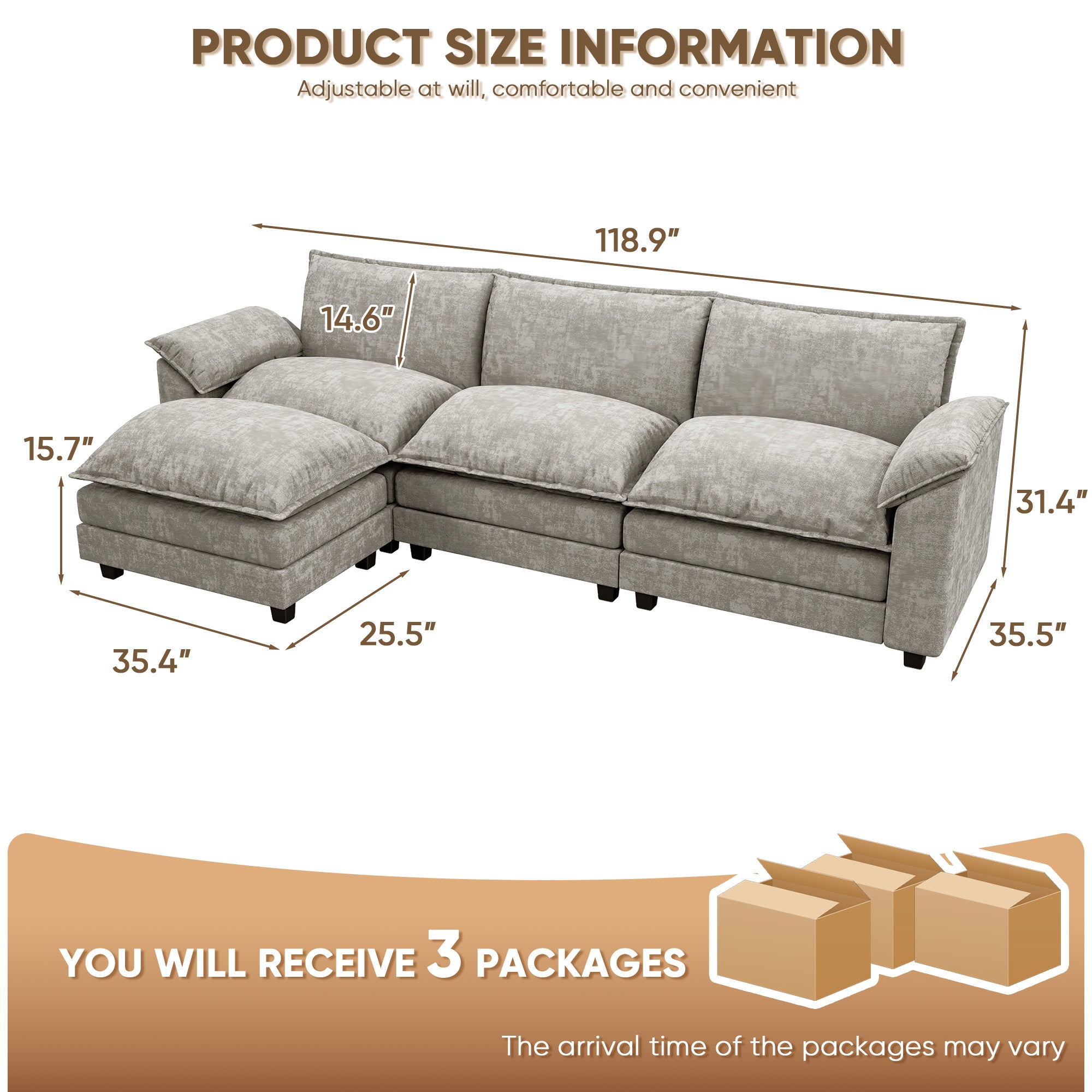 homall-sofa-ecksofa-grau-3-sitzer-modular-hocker image 7