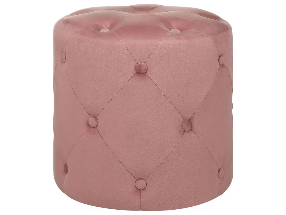 beliani-corolla-pouf-samt-rosa-rund-40-cm-chesterfield image 1