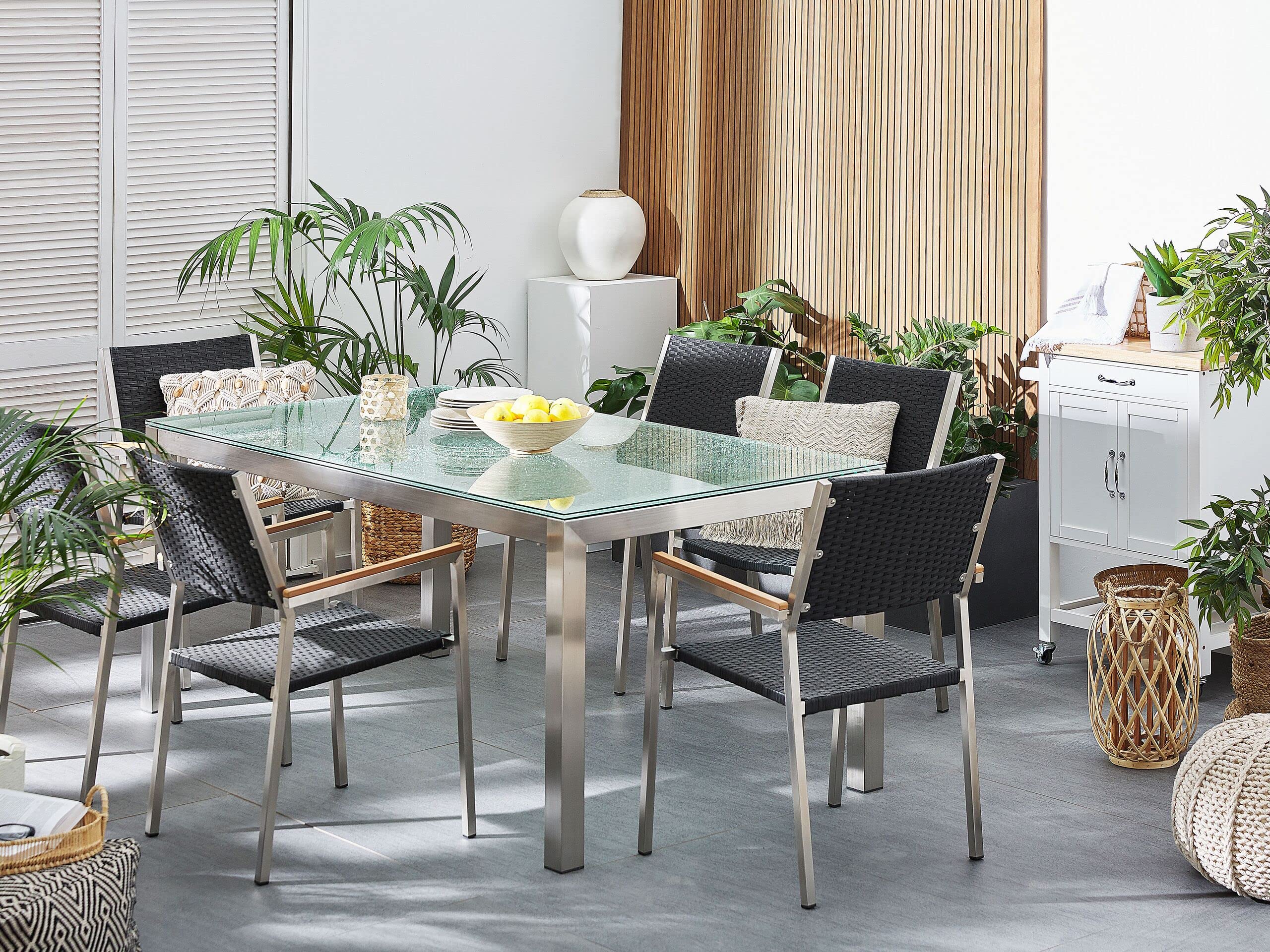 beliani-grosseto-gartenset-180cm-rattan-schwarz image 2