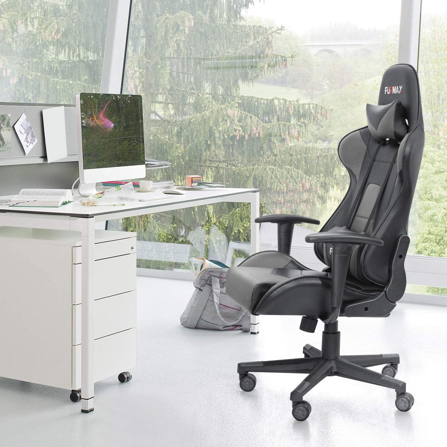 homall-gaming-b-rostuhl-racing-schwarz-grau-kunstleder image 2