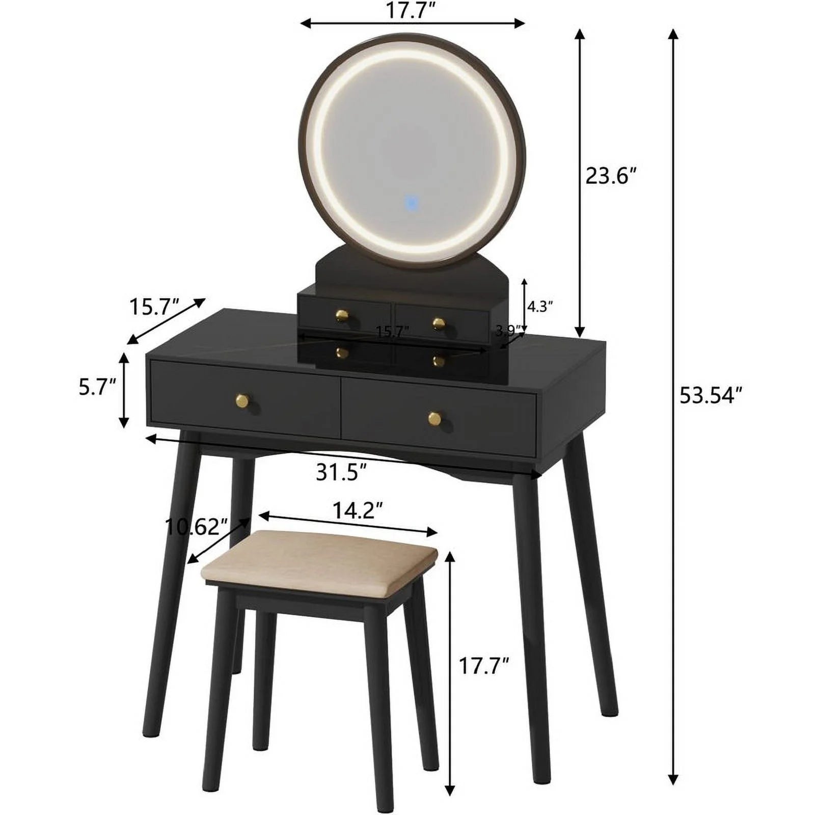 homall-bedroom-schminktisch-led-spiegel-wei-4-schubladen image 8