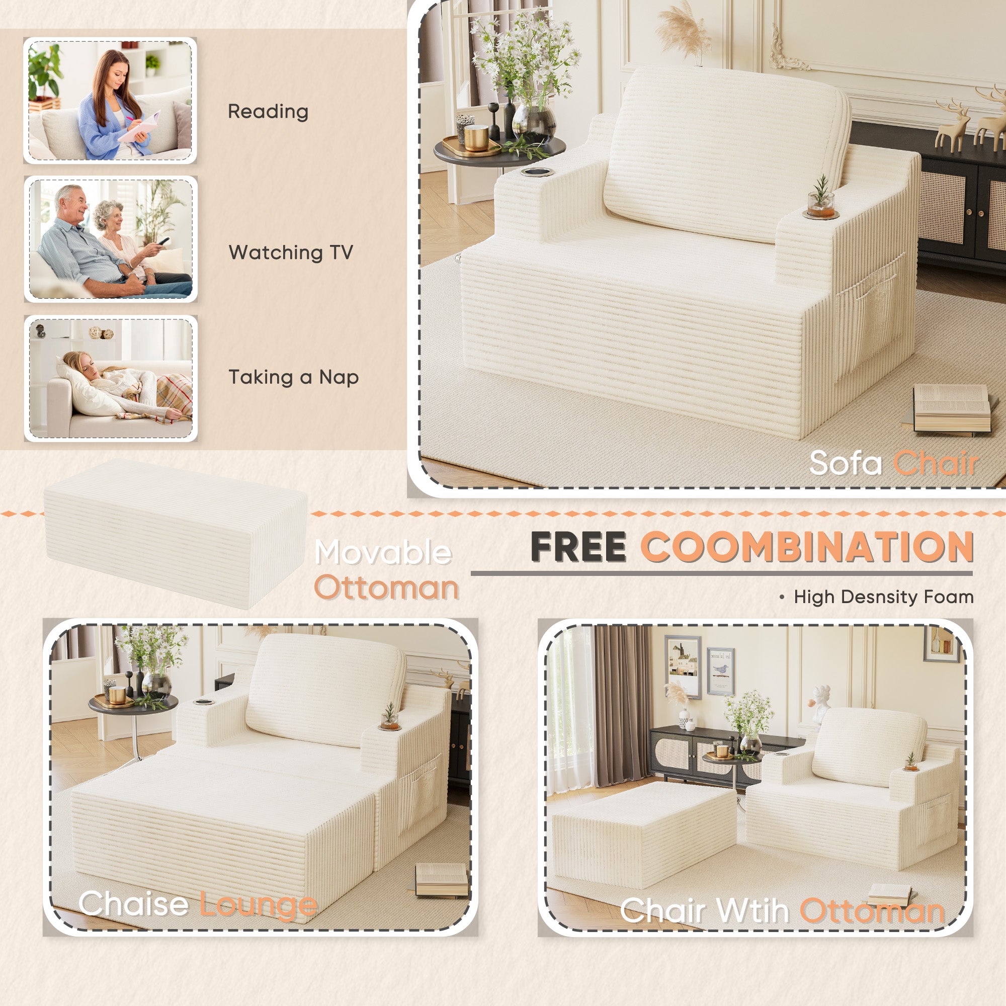 homall-sofa-cloud-chaise-longue-sessel-schwarz-mit-getr-nkehalter image 4