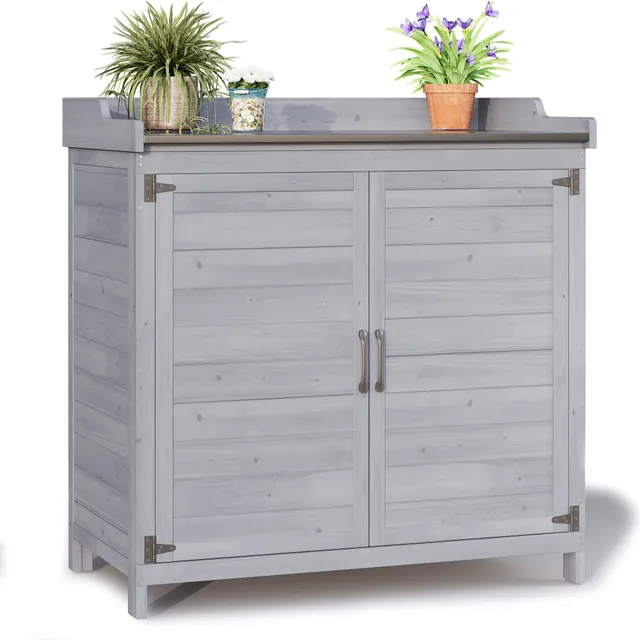 bealife-cc50-gartenschrank-natur-holz-mit-arbeitsplatte image 1
