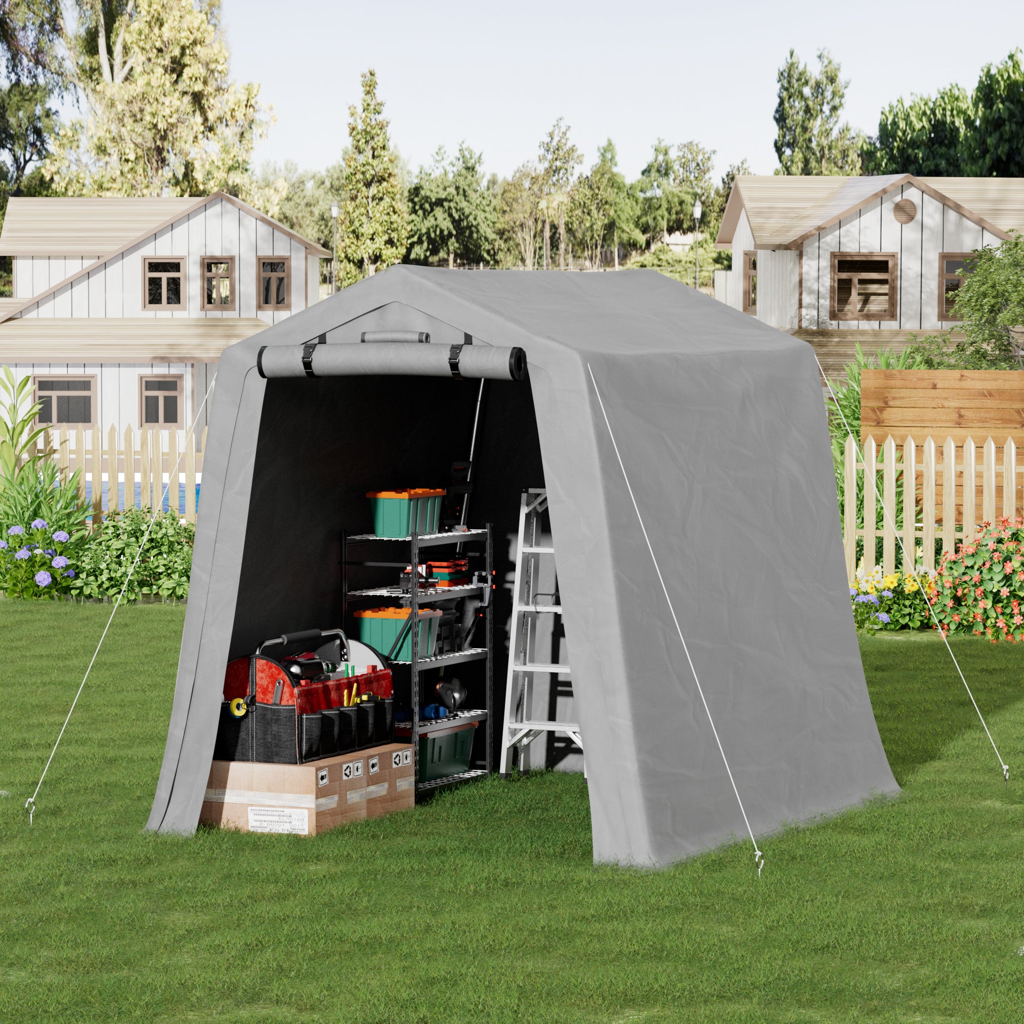 homall-metal-shed-lagerzelt-6x6-grau-wasserdicht-motorradgarage image 1