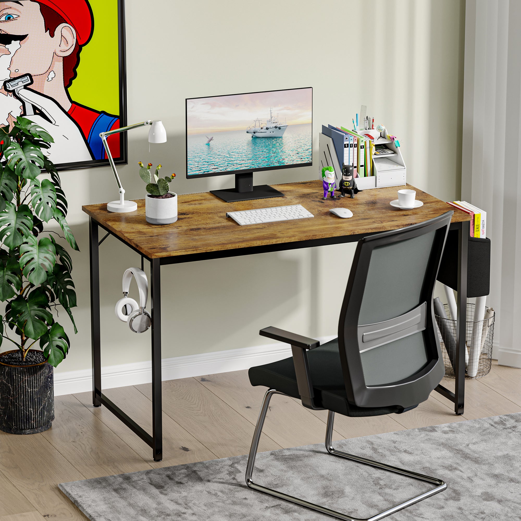 homall-shelf-schreibtisch-braun-110-cm-mit-tasche image 2