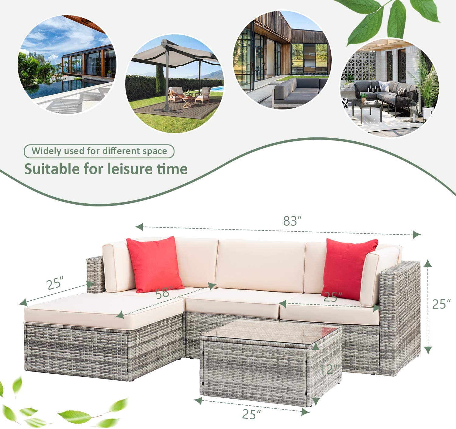 homall-patio-furniture-lounge-set-5-tlg-rattan-grau-ottoman image 7