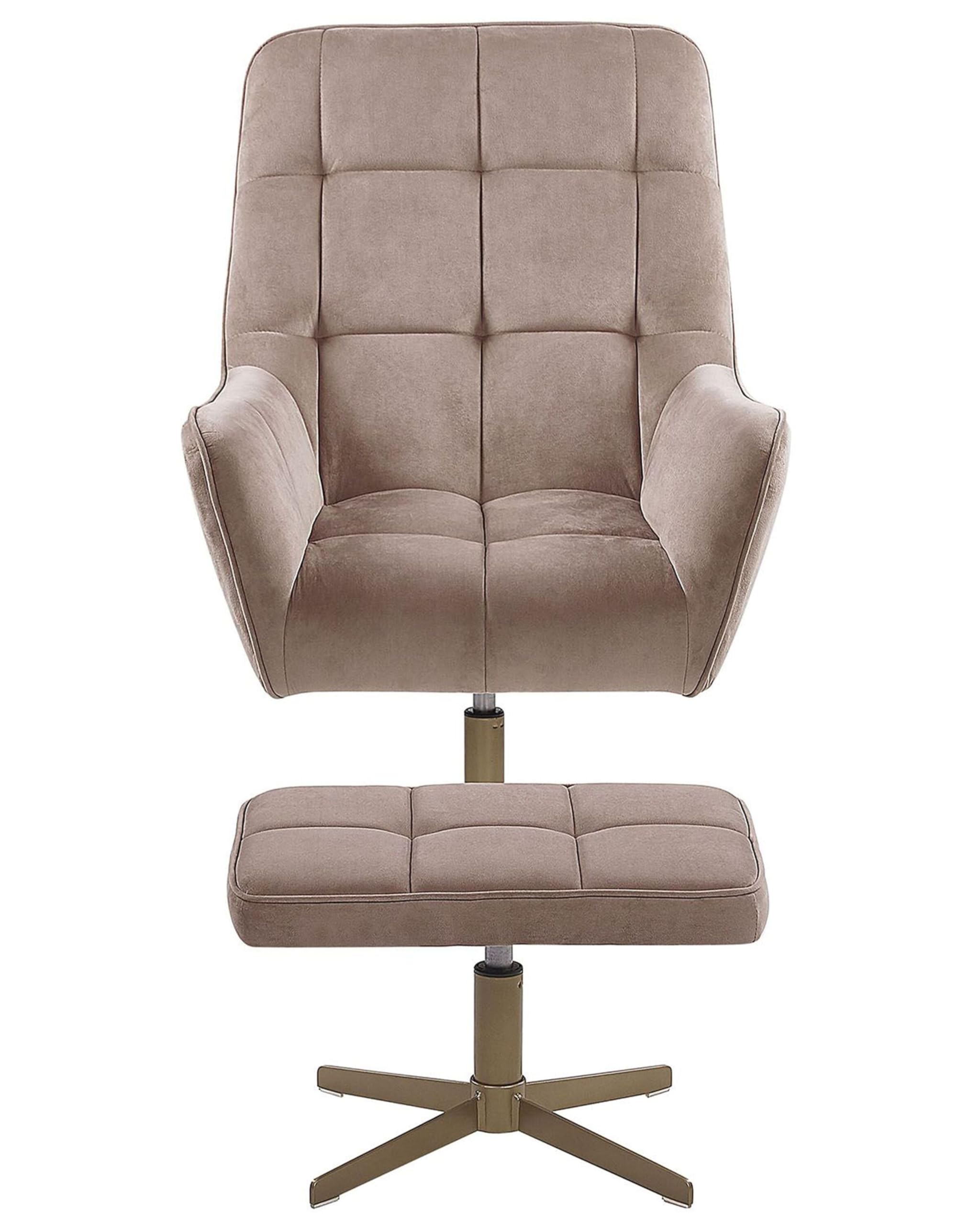 beliani-molle-sessel-mit-hocker-beige-samt-gold-gesteppt image 1