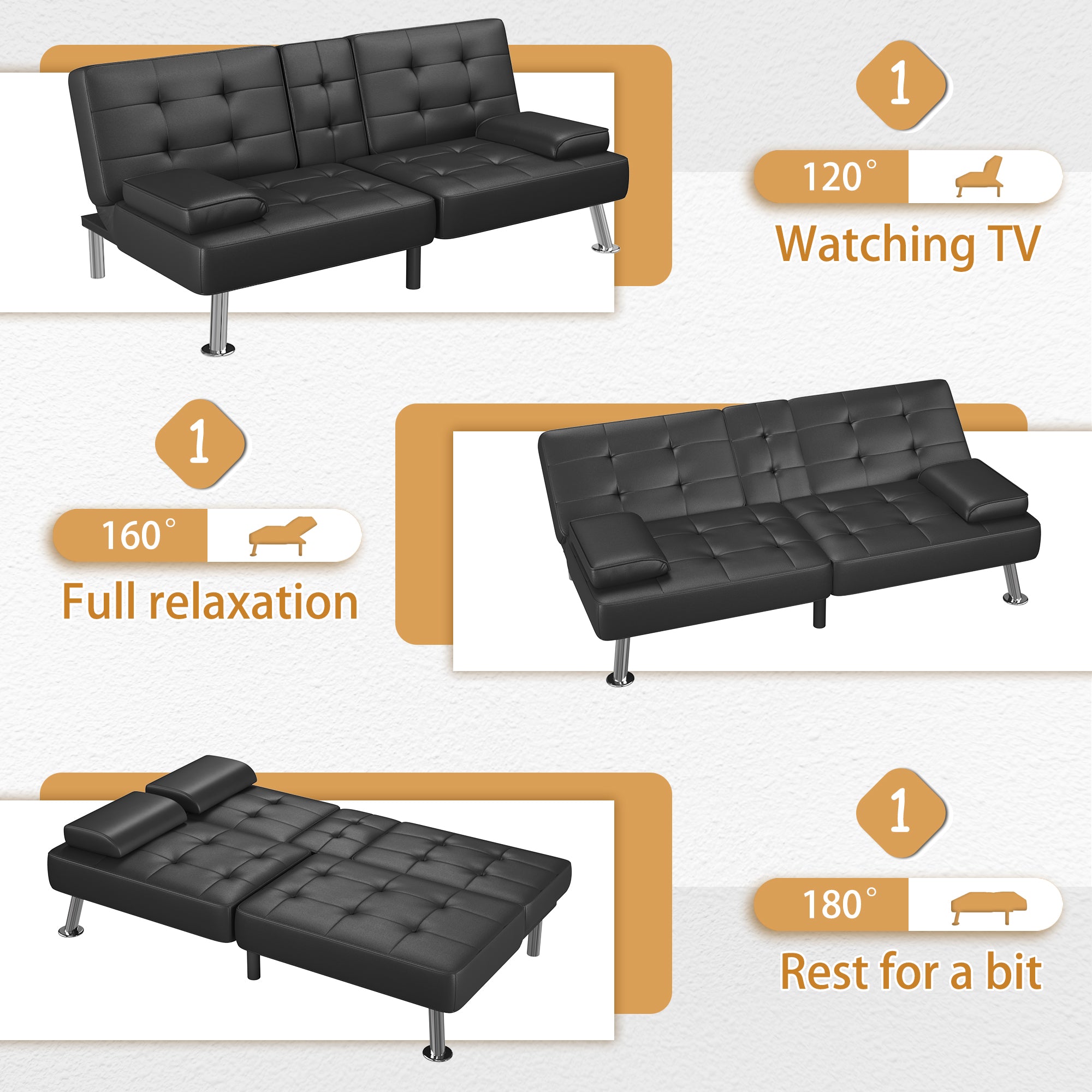 homall-recliner-schlafsofa-kunstleder-schwarz-mit-becherhalter image 3