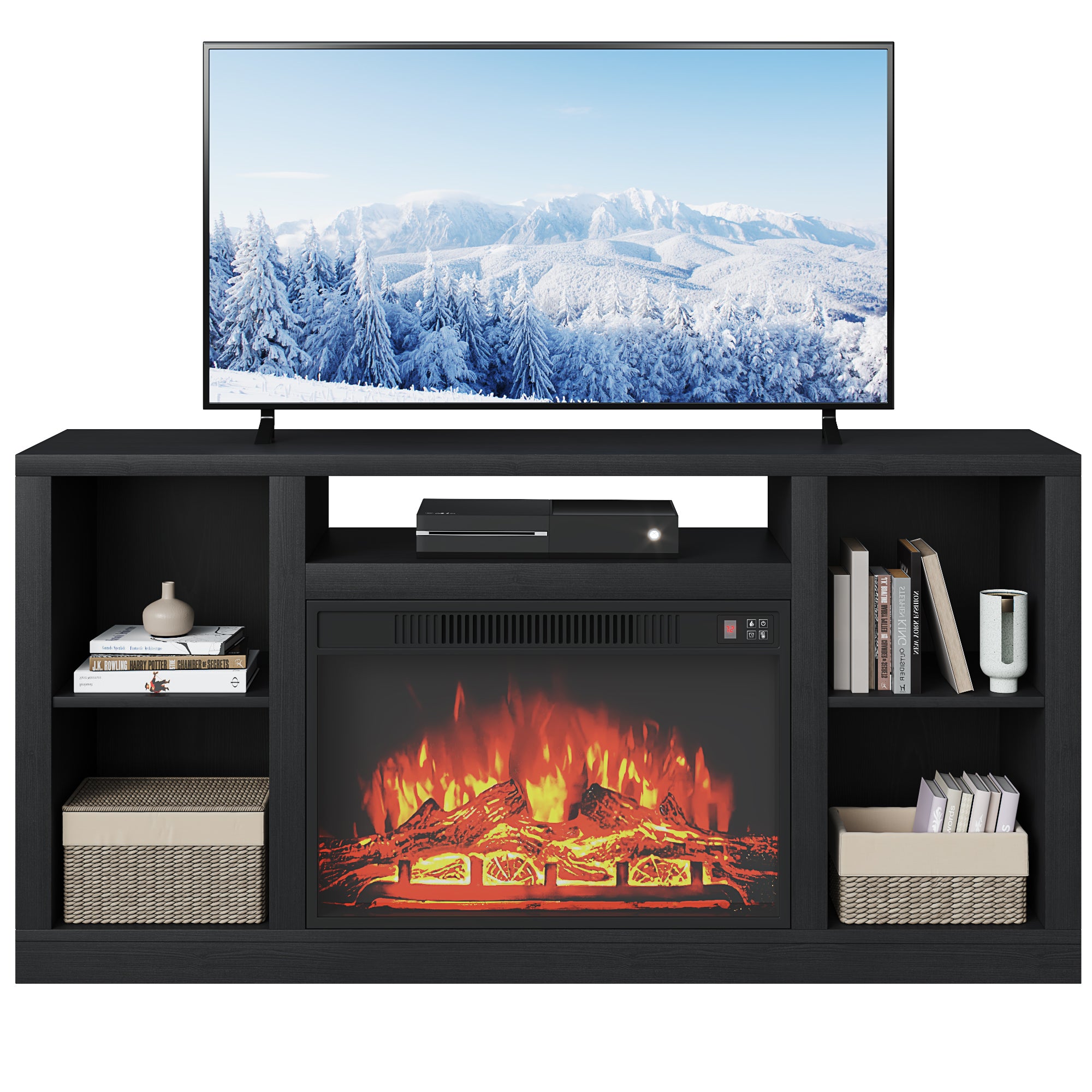 homall-tv-stand-58-zoll-mit-elektrokamin-schwarz image 1