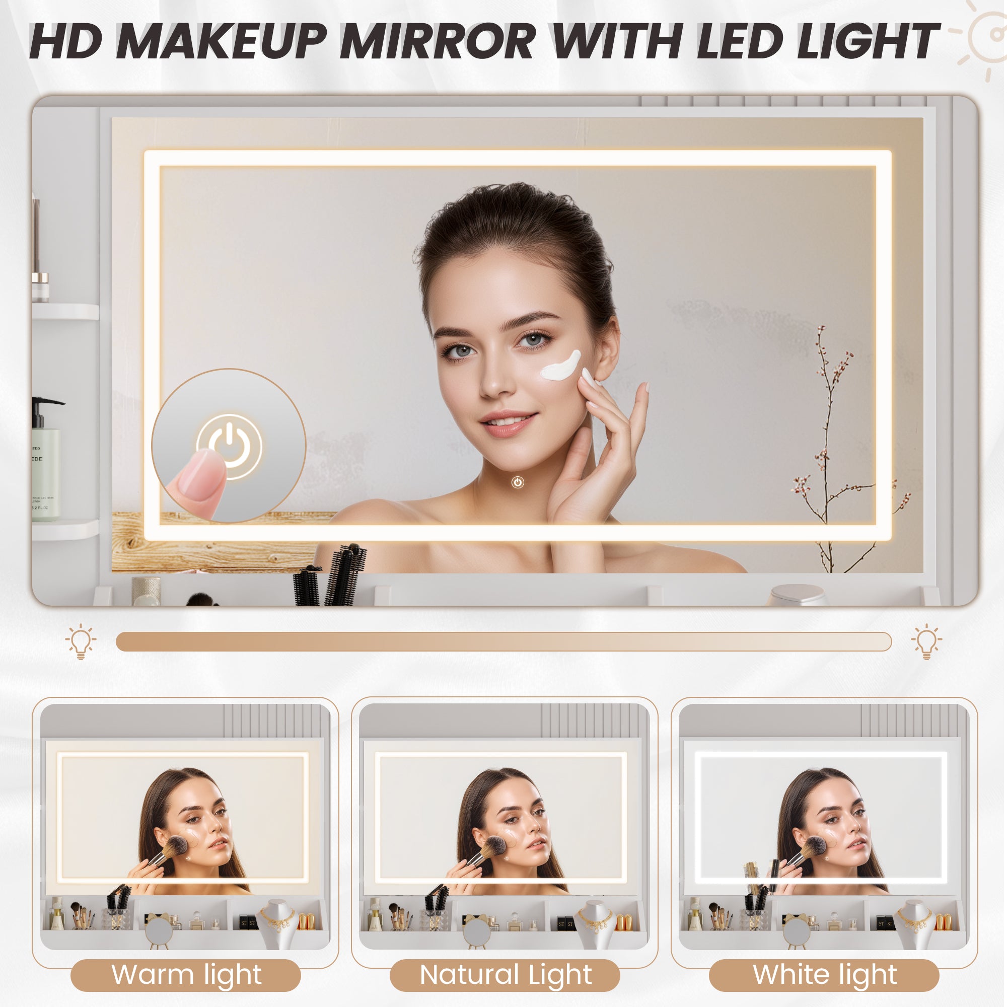 homall-bedroom-schminktisch-wei-mit-led-spiegel-und-hocker image 3