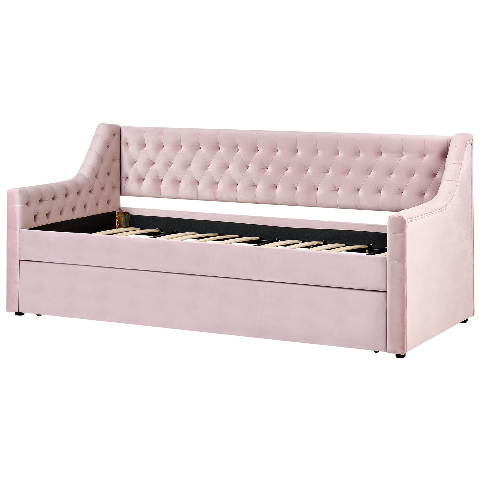 beliani-montargis-tagesbett-90x200-rosa-samt-ausziehbett-lattenrost image 5
