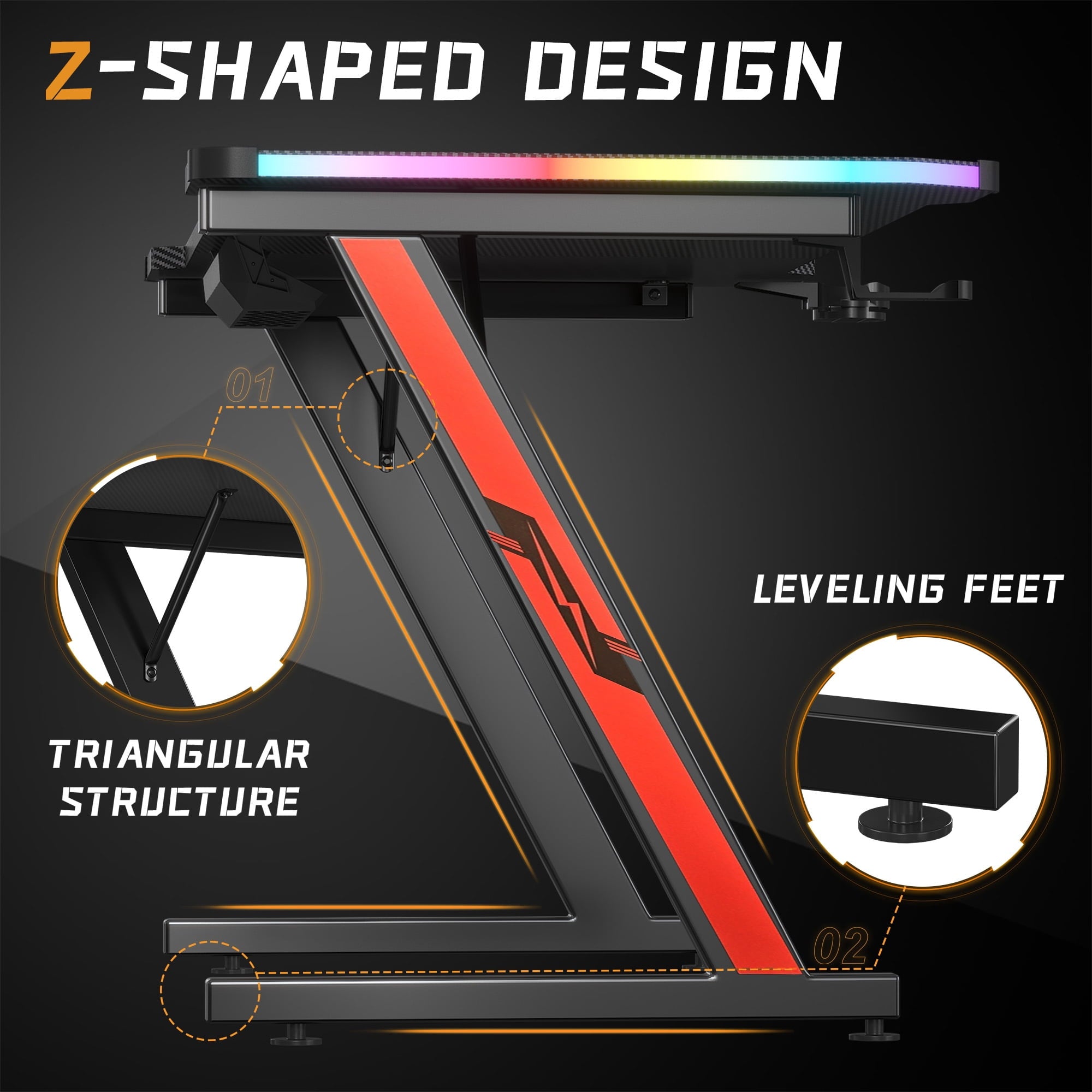homall-gaming-desk-schreibtisch-rgb-carbon-schwarz-140-cm image 5