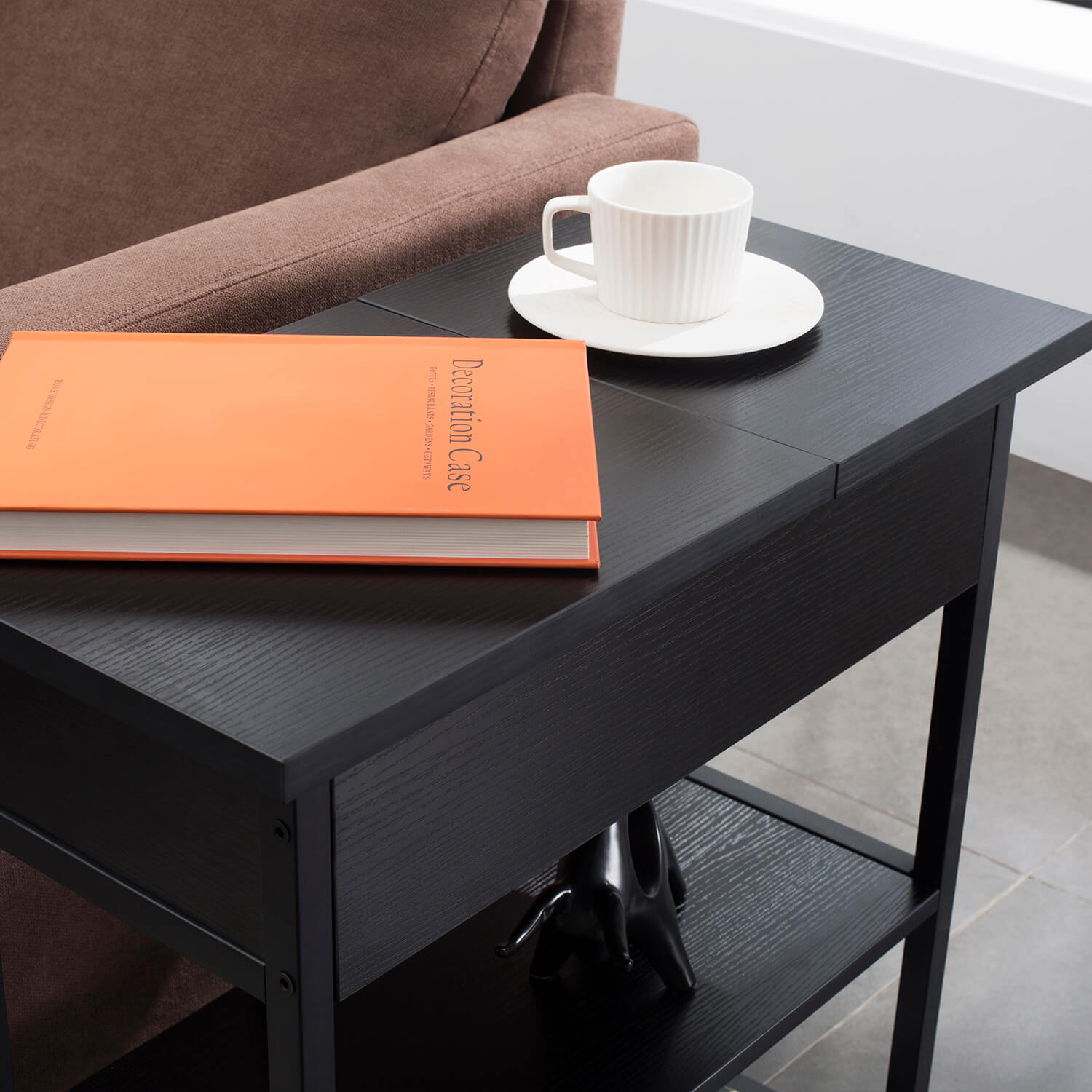homall-office-desk-beistelltisch-schwarz-mit-steckdose-usb image 4