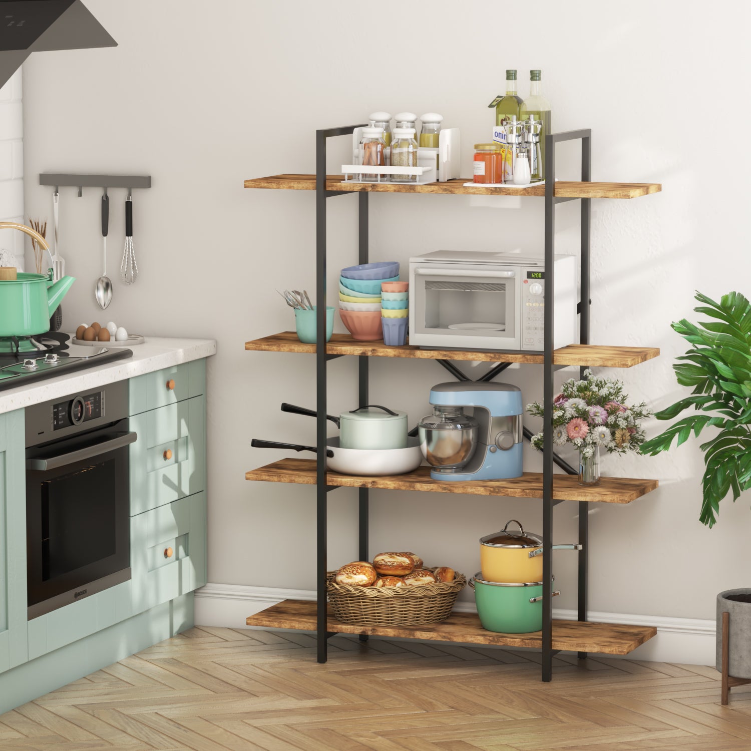 homall-bookcase-b-cherregal-4-f-cher-vintage-holz image 2
