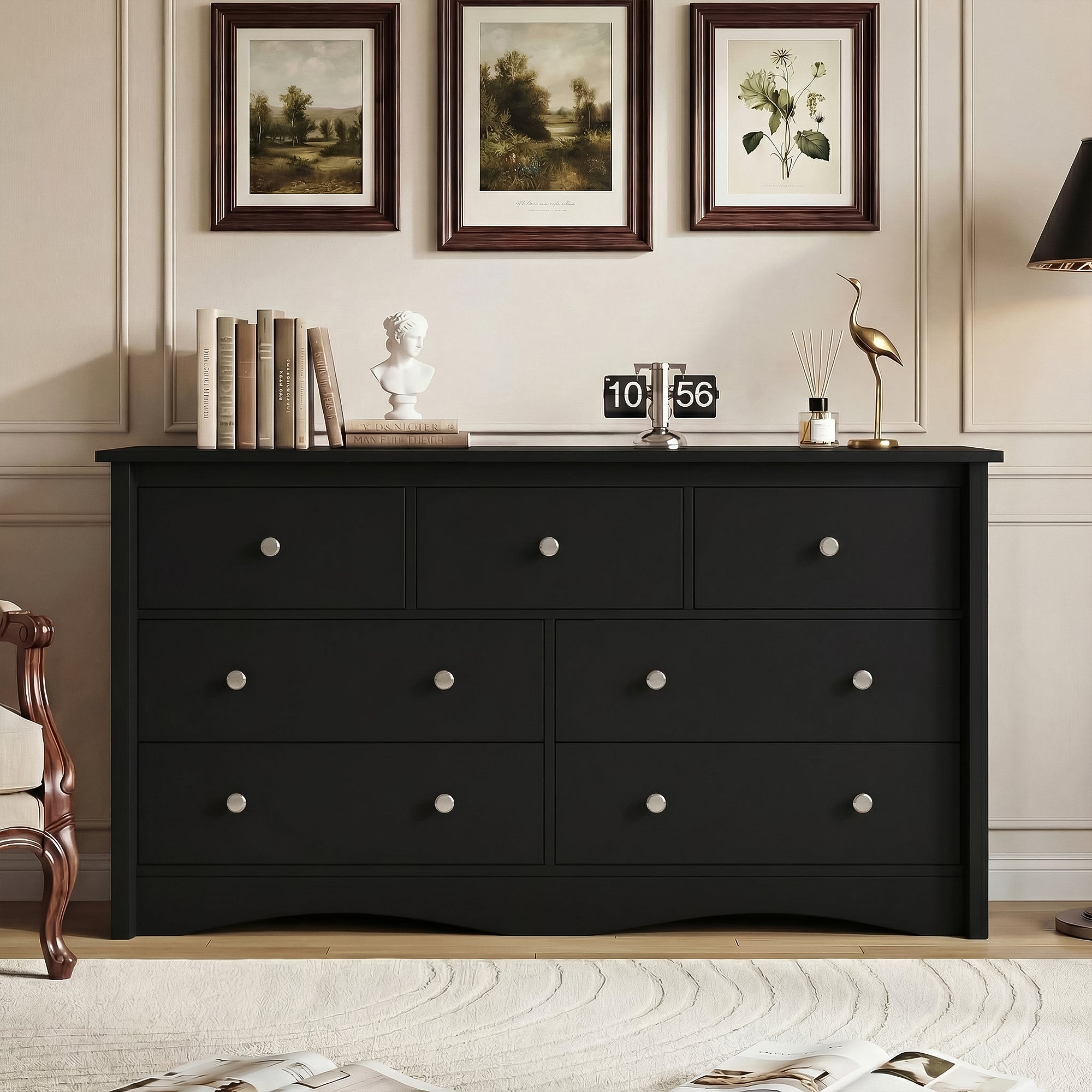 homall-bedroom-kommode-5-schubladen-schwarz-holz-modern image 7