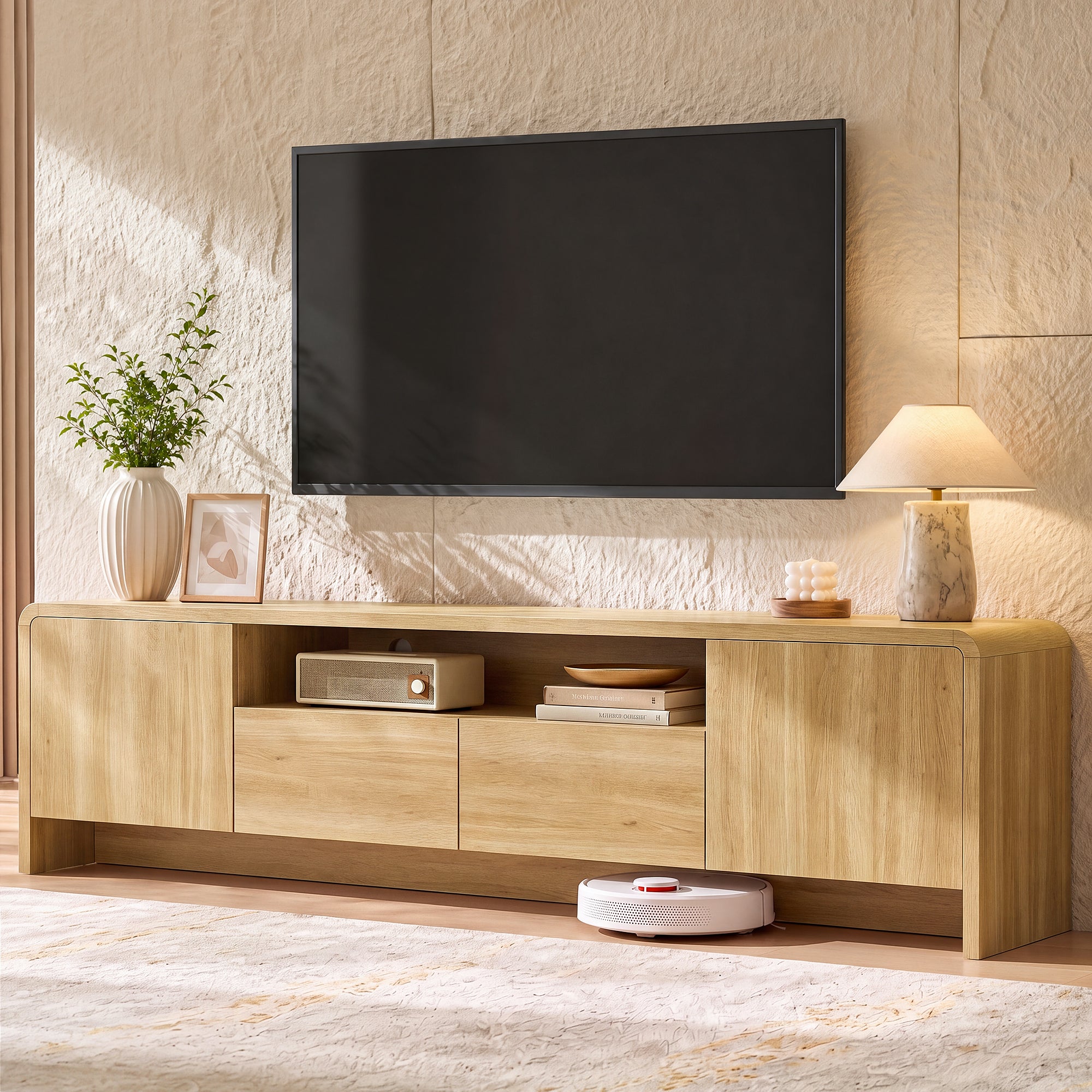 homall-tv-stand-lowboard-eiche-70-zoll-schubladen-schrank image 1