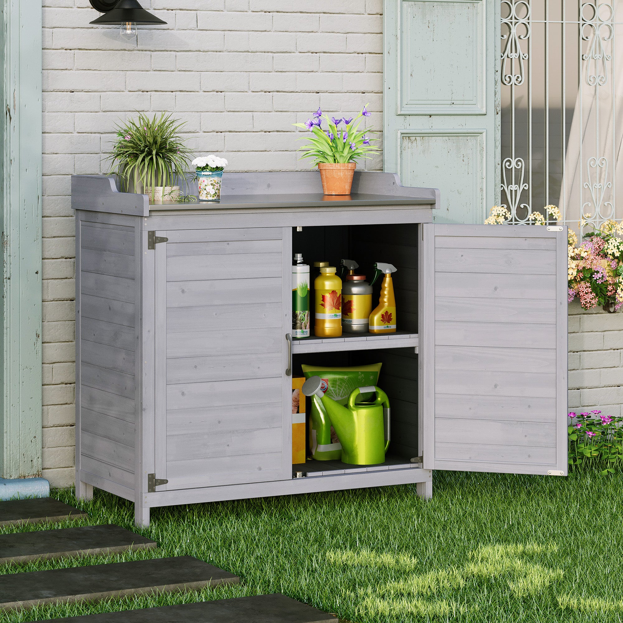 bealife-cc50-gartenschrank-natur-holz-mit-arbeitsplatte image 8