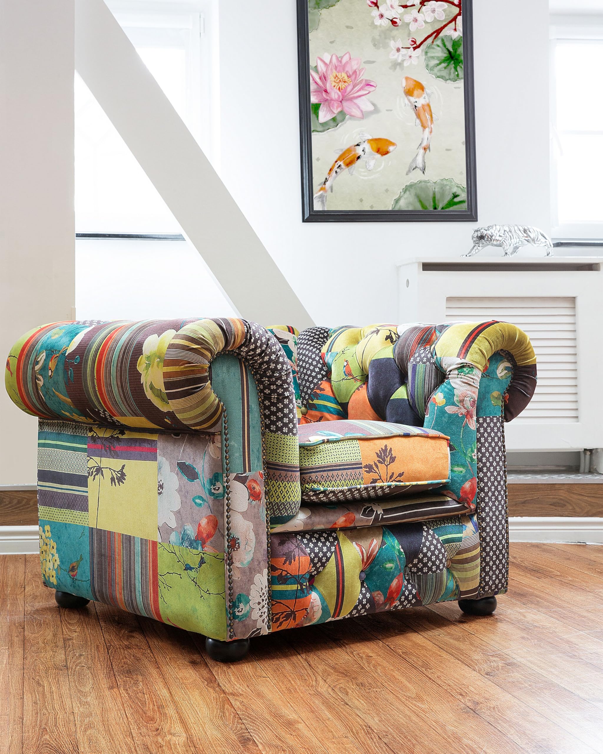 beliani-chesterfield-sessel-patchwork-bunt-gr-n-gelb-stoff image 2