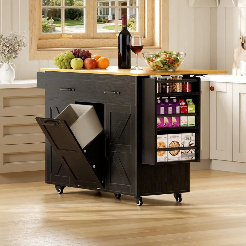 homall-shelf-k-cheninsel-mit-drop-leaf-servierwagen-schwarz image 1