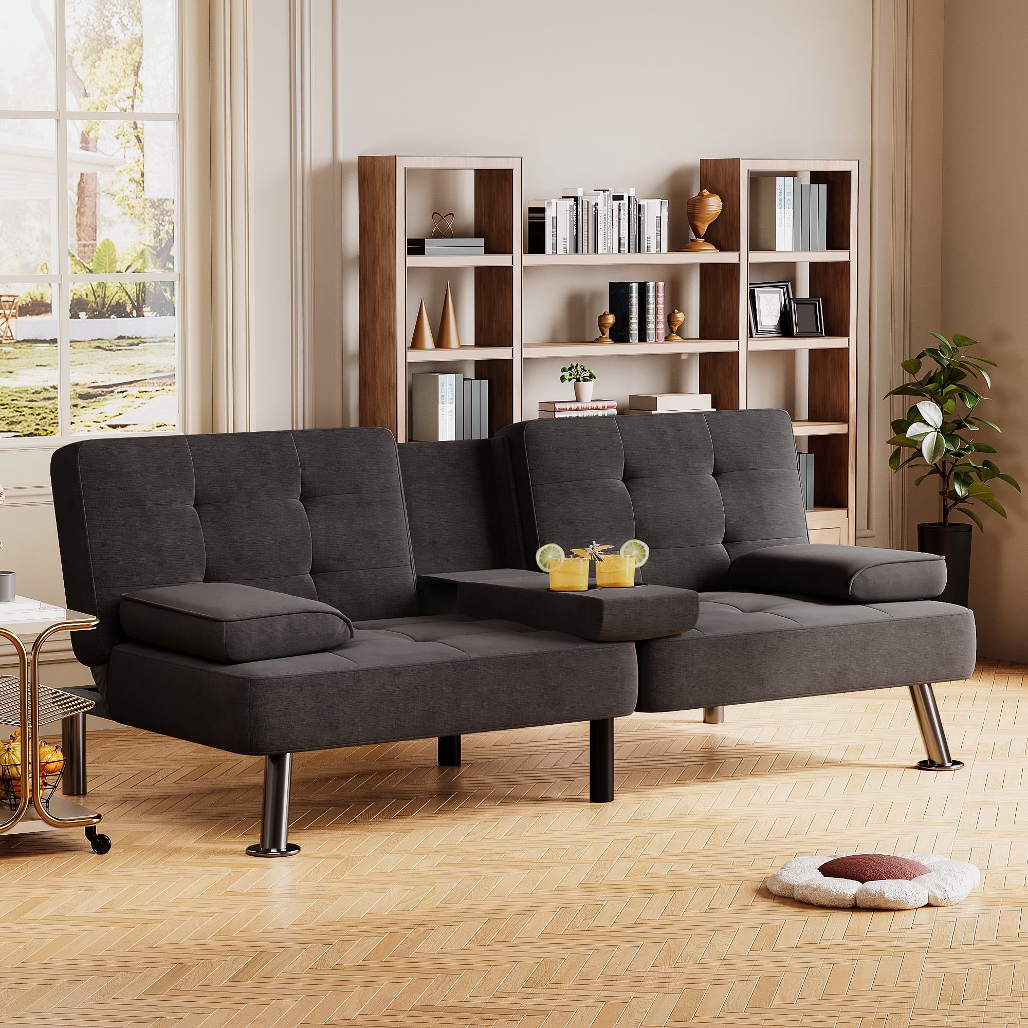 homall-sofa-futon-schlafsofa-stoff-schwarz-mit-getr-nkehalter image 5