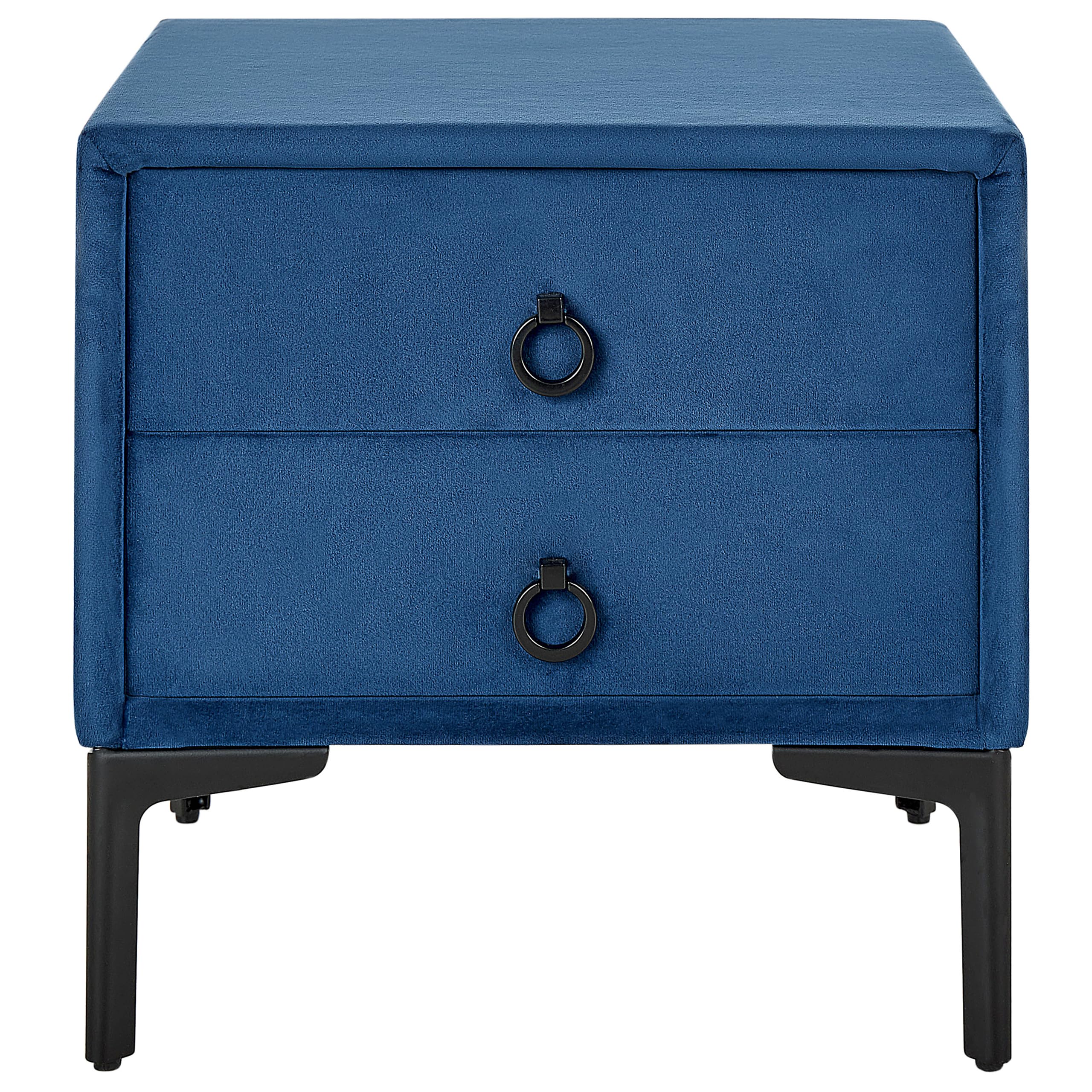 beliani-sezanne-nachttisch-blau-samt-2-schubladen-metallbeine image 4