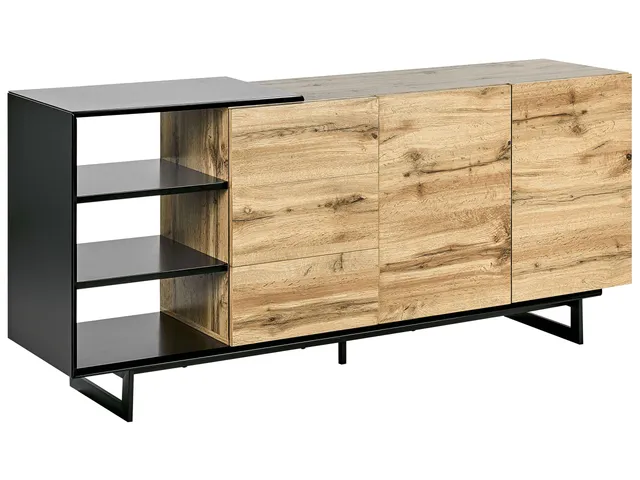 beliani-fiora-sideboard-holz-hell-schwarz-160cm-mit-schubladen image 1
