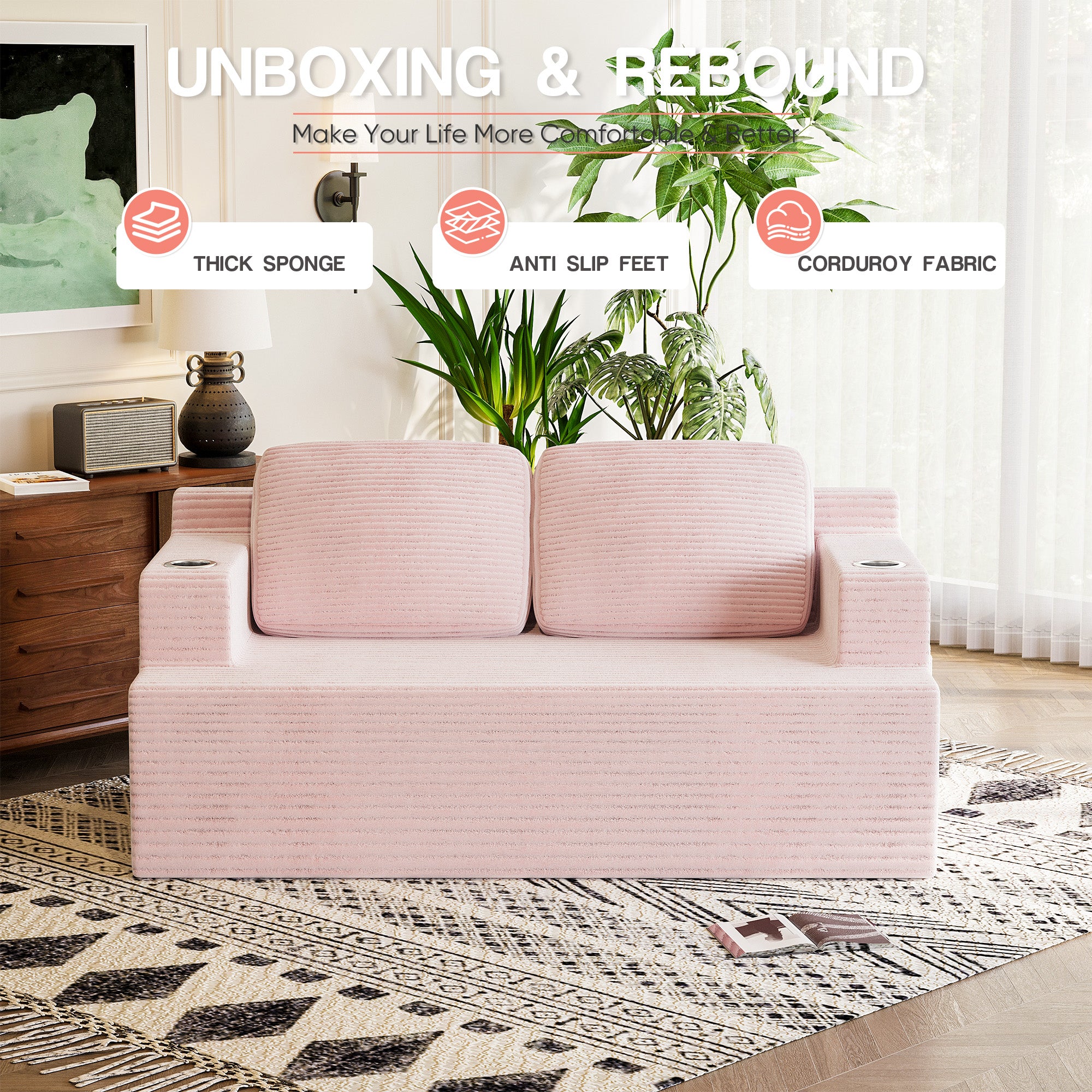 homall-sofa-cloud-loveseat-2-sitzer-cord-grau-bequem image 5