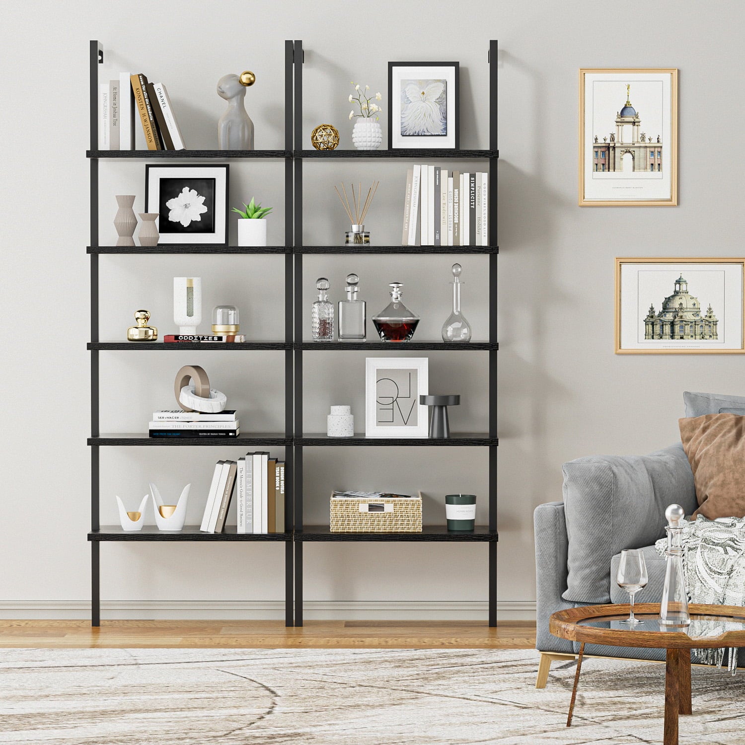 homall-bookcase-b-cherregal-5-ebenen-schwarz-183-cm image 2