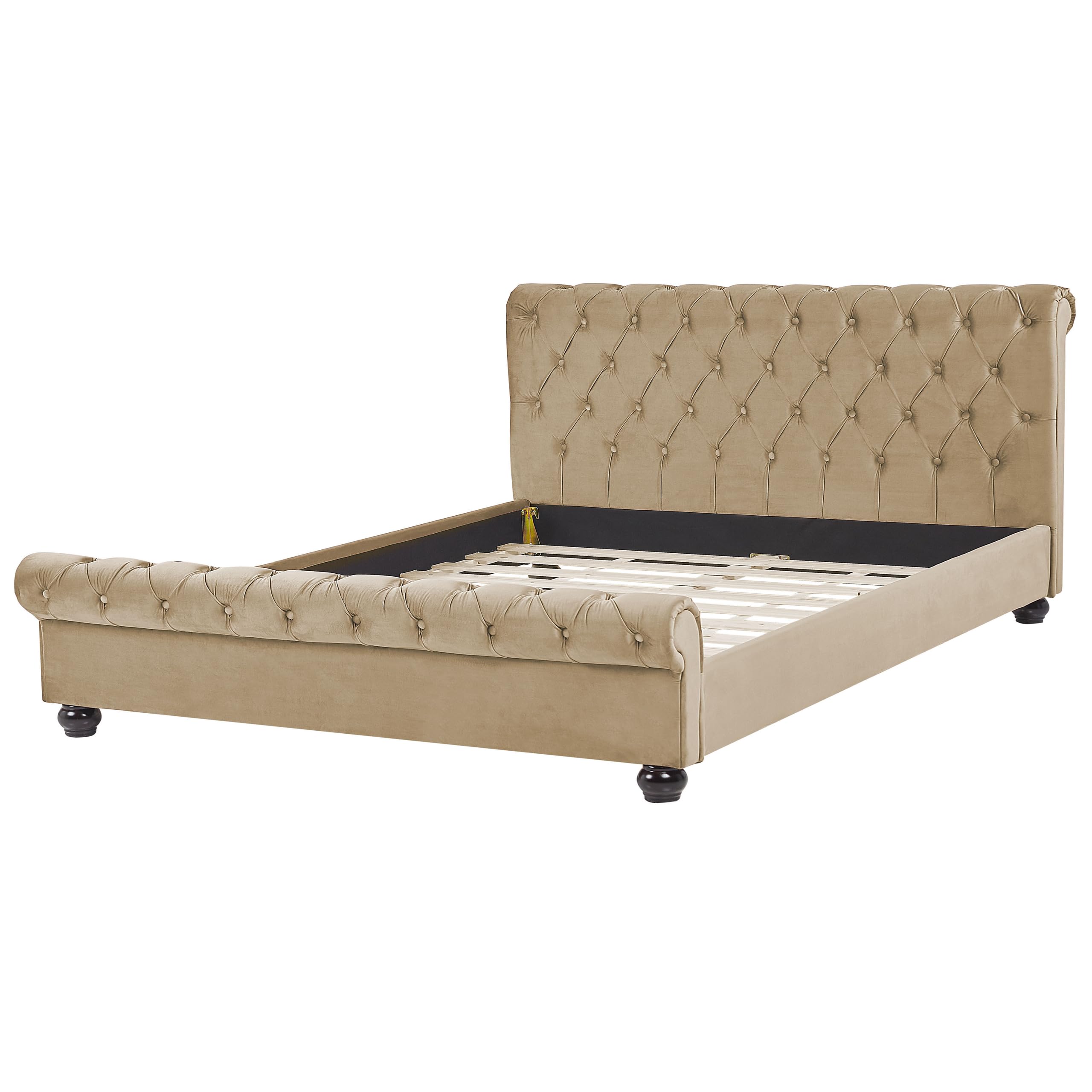 beliani-avallon-samt-bett-160x200-beige-chesterfield image 4