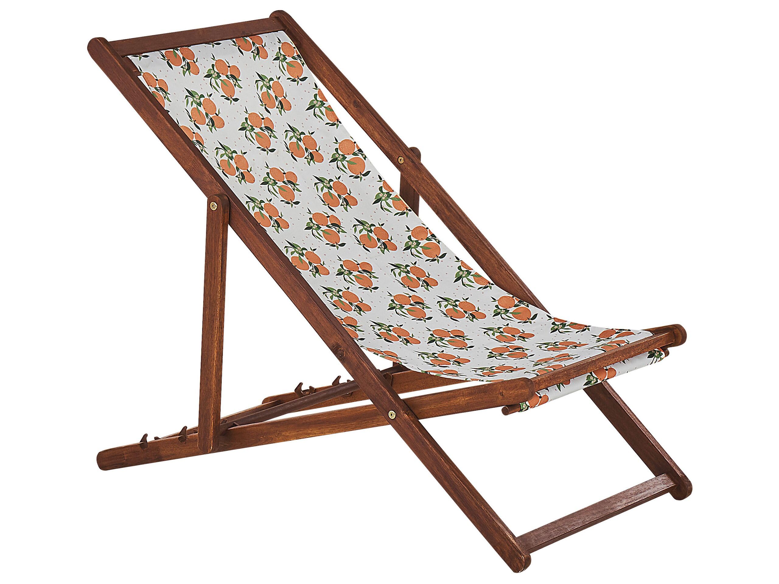 beliani-anzio-liegestuhl-2er-set-dunkelbraun-orangenmotiv-verstellbar image 1