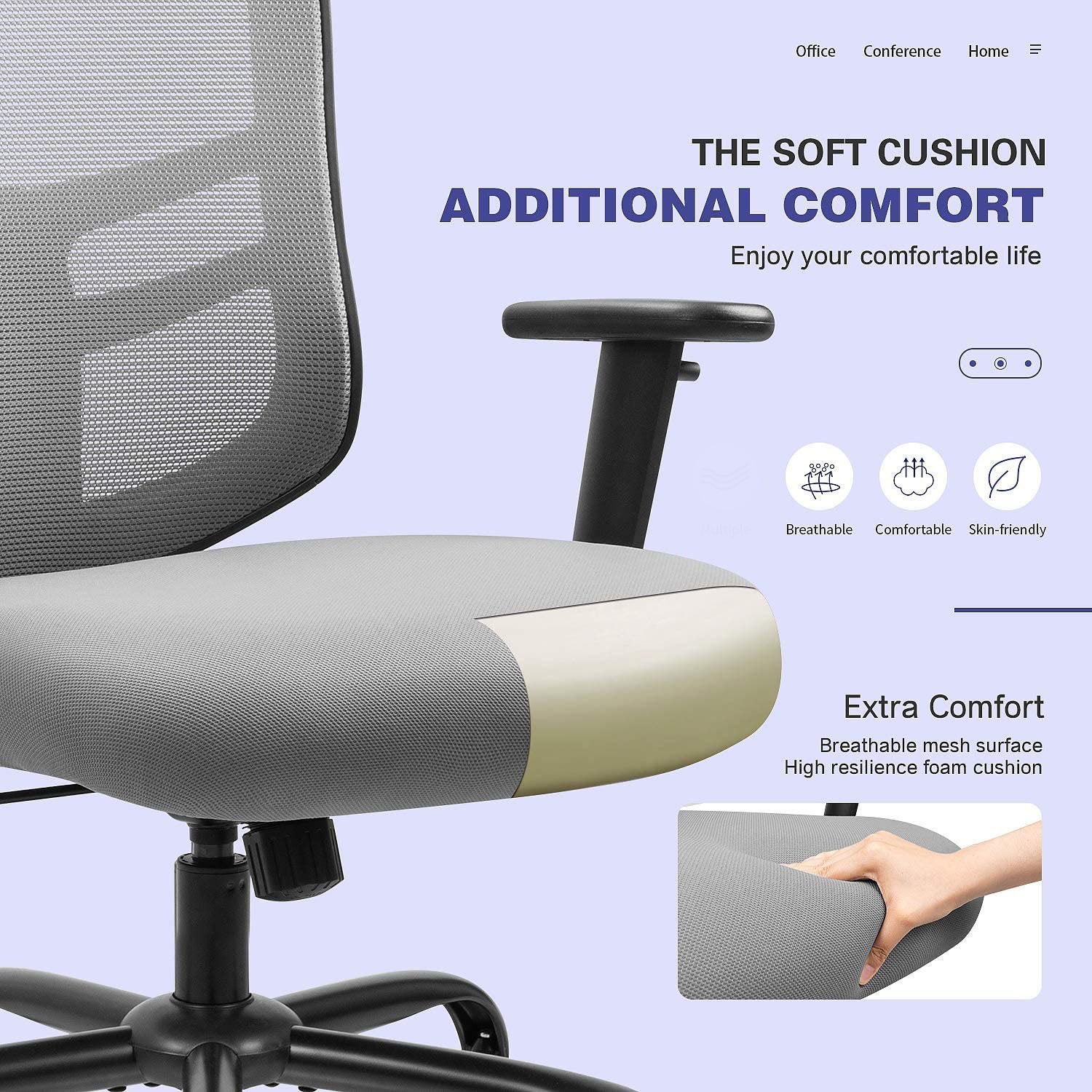 homall-office-mesh-chair-b-rostuhl-grau-netz image 5