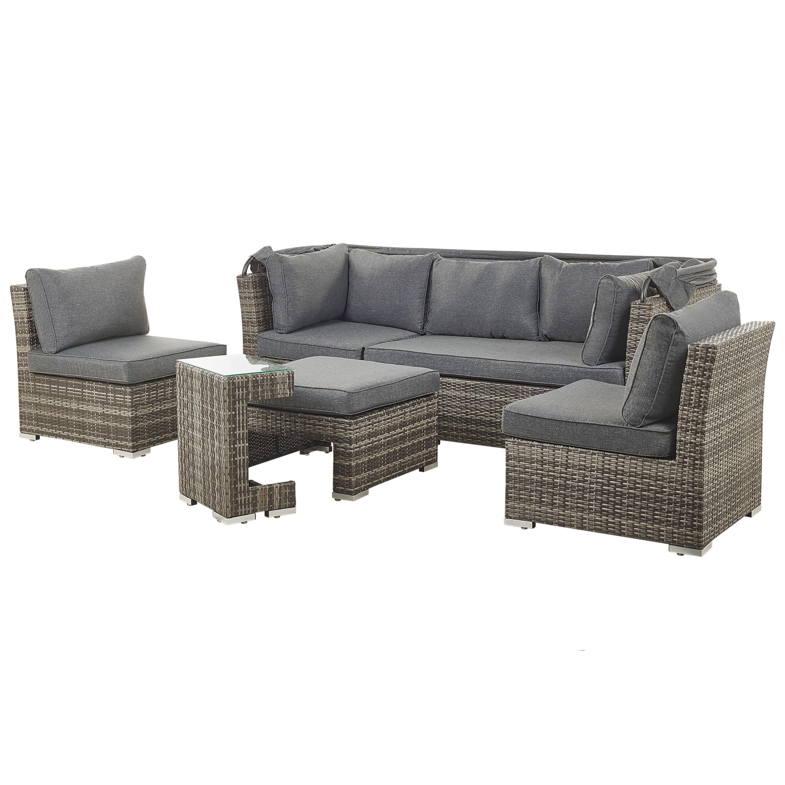 beliani-corte-loungeset-5-teilig-braun-grau-polyrattan-glas image 5