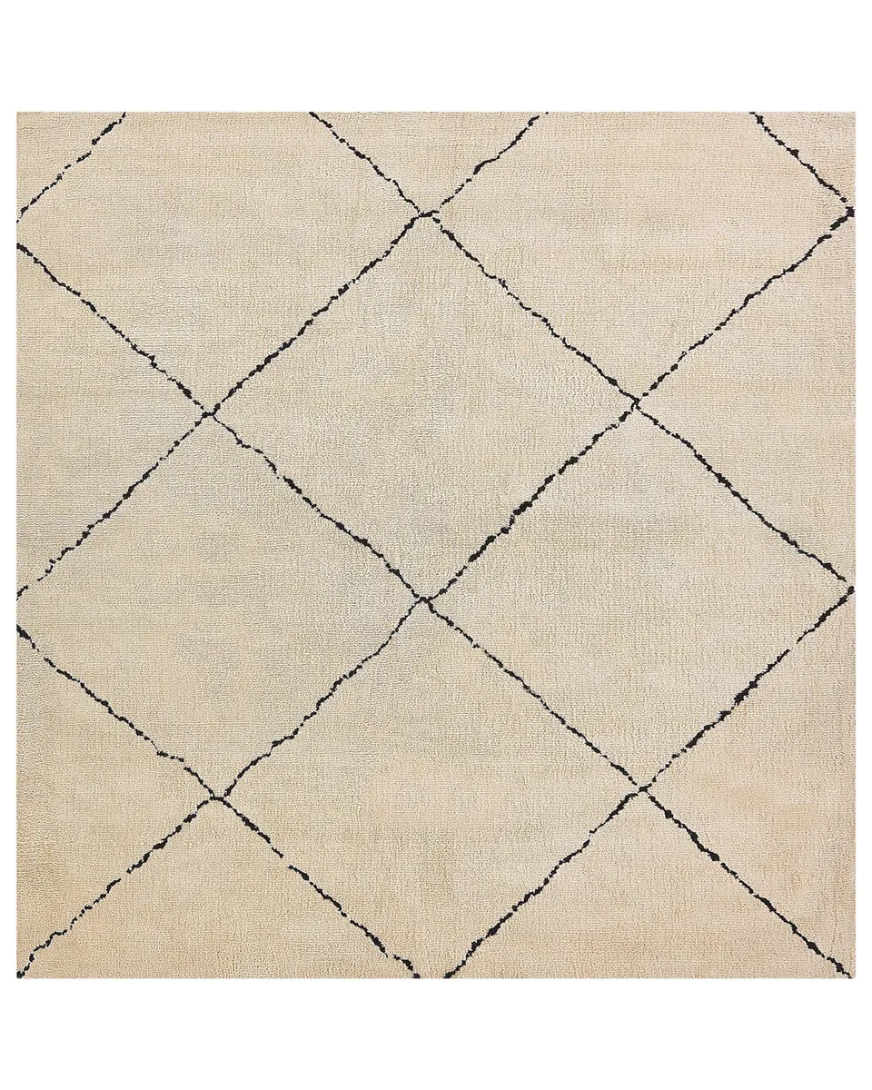 beliani-mutki-shaggy-teppich-200x200-beige-schwarz-kariert image 1
