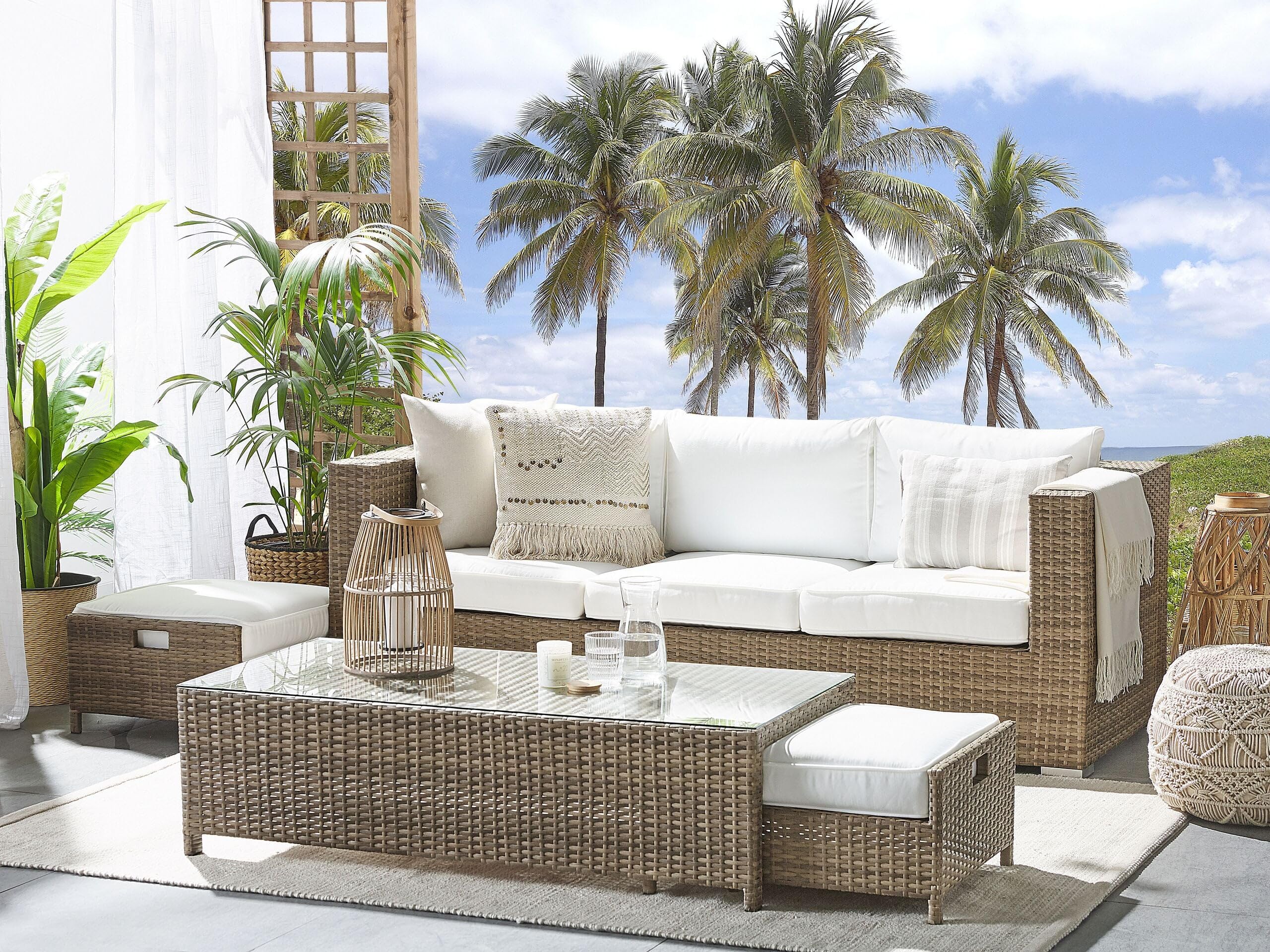 beliani-belluno-loungeset-rattan-braun-wei-5-personen image 2