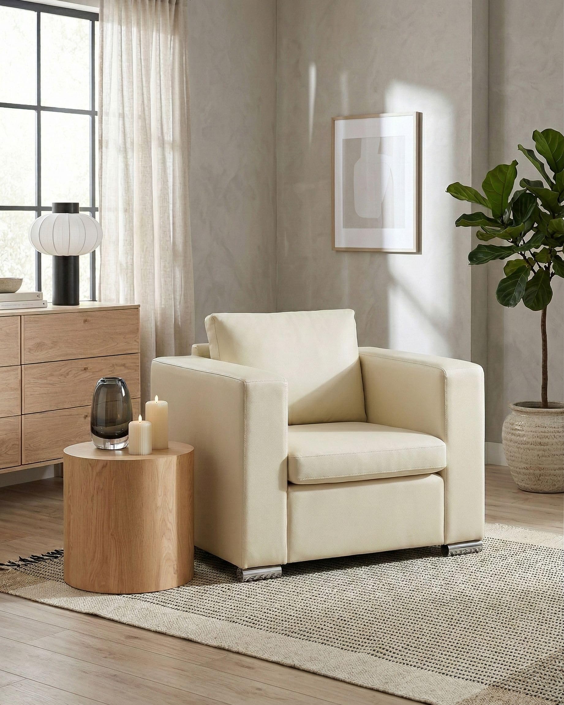 beliani-helsinki-sessel-hellbeige-echtleder-edelstahl-modern image 2