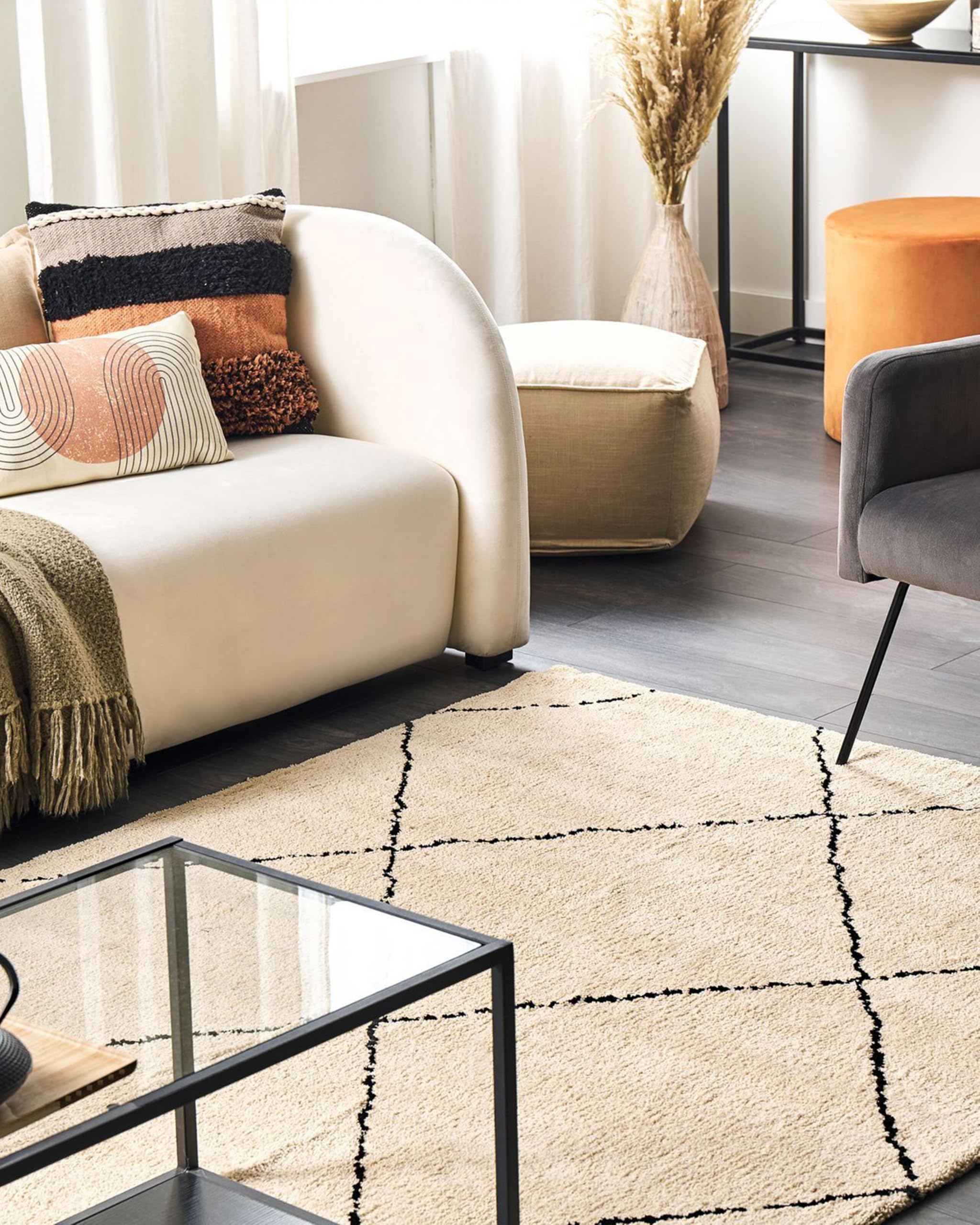 beliani-mutki-shaggy-teppich-200x200-beige-schwarz-kariert image 2